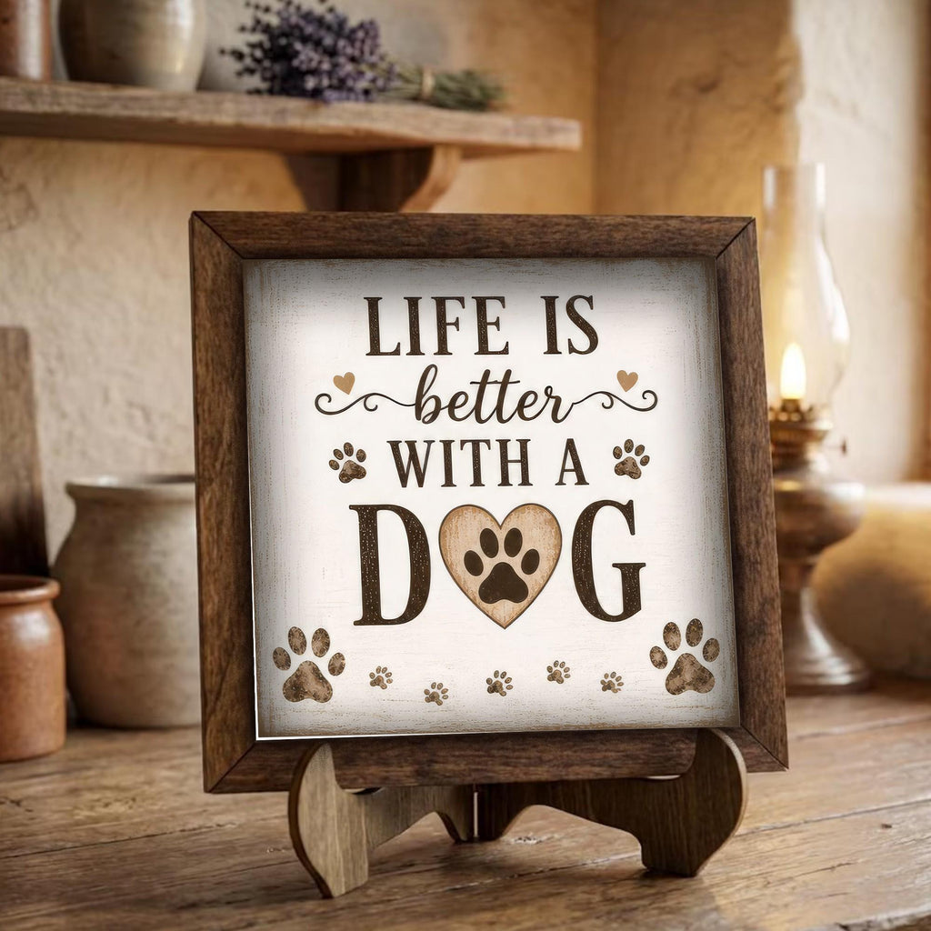 Framed Dog Lover Art Print | Rustic Farmhouse Shelf Decor