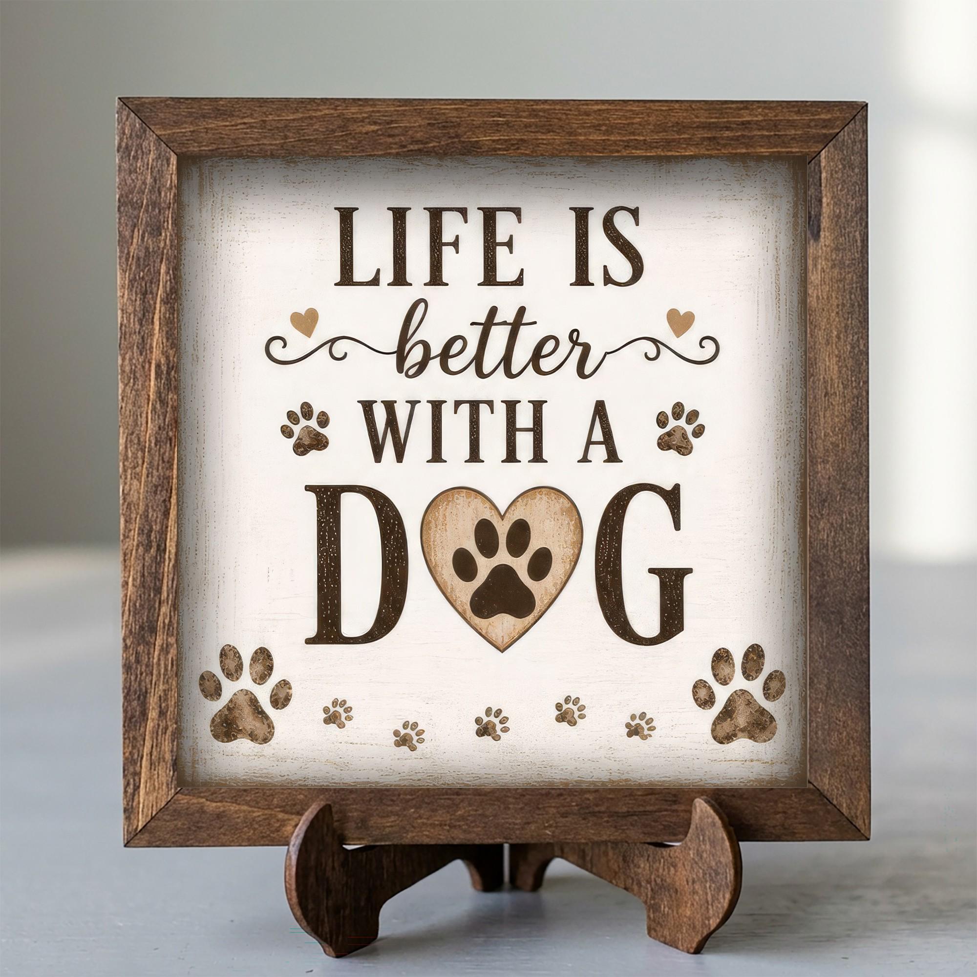 Framed Dog Lover Art Print | Rustic Farmhouse Shelf Decor