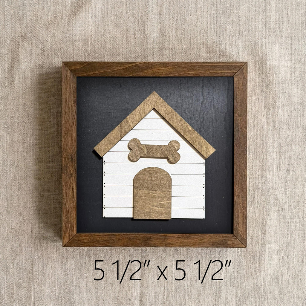 Framed Dog House Art Print | Rustic Farmhouse Shelf Decor (includes easel) | Dog Lovers Gift