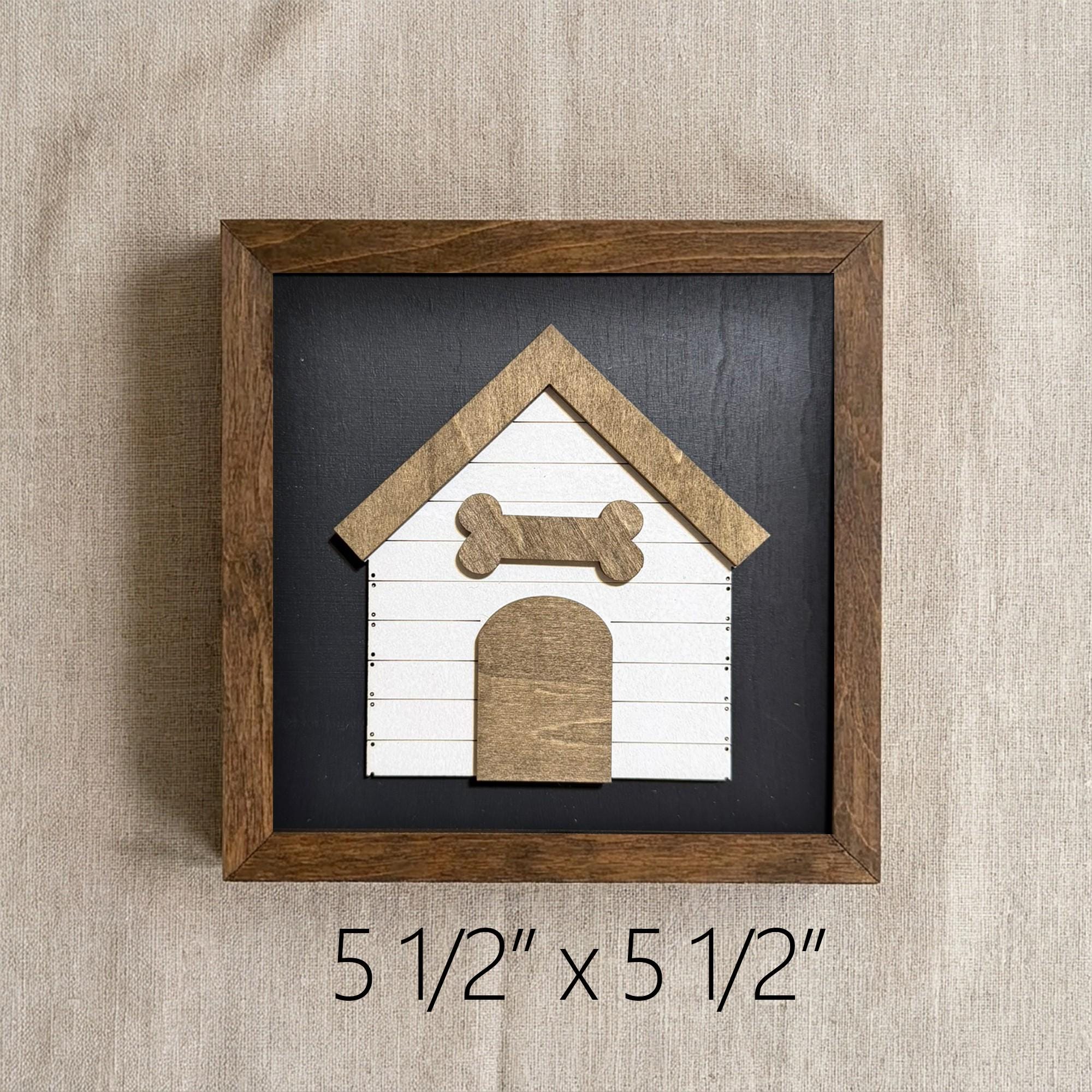 Framed Dog House Art Print | Rustic Farmhouse Shelf Decor (includes easel) | Dog Lovers Gift