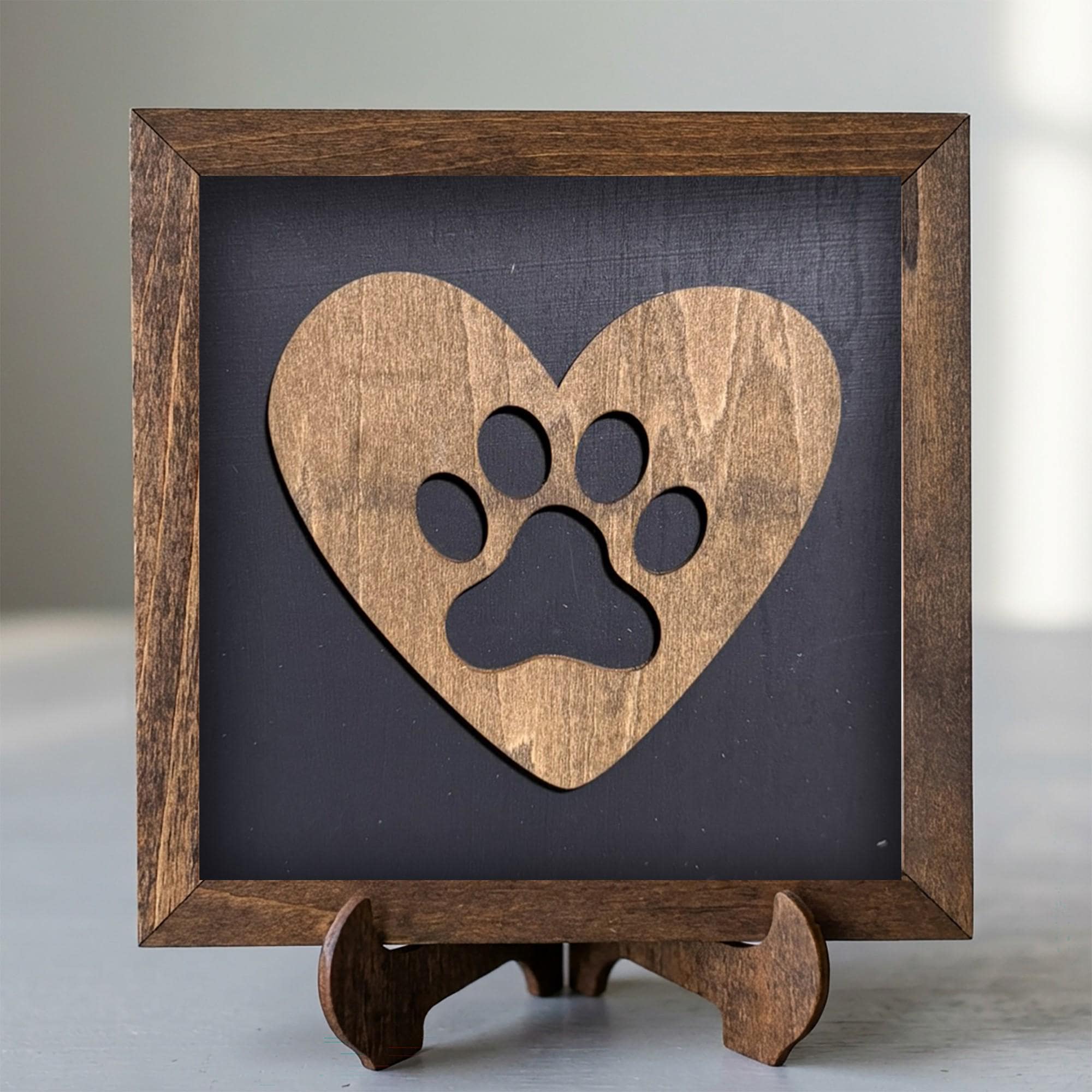 Framed Dog Paw Heart Art Print | Rustic Farmhouse Shelf Decor | Dog Lovers Gift