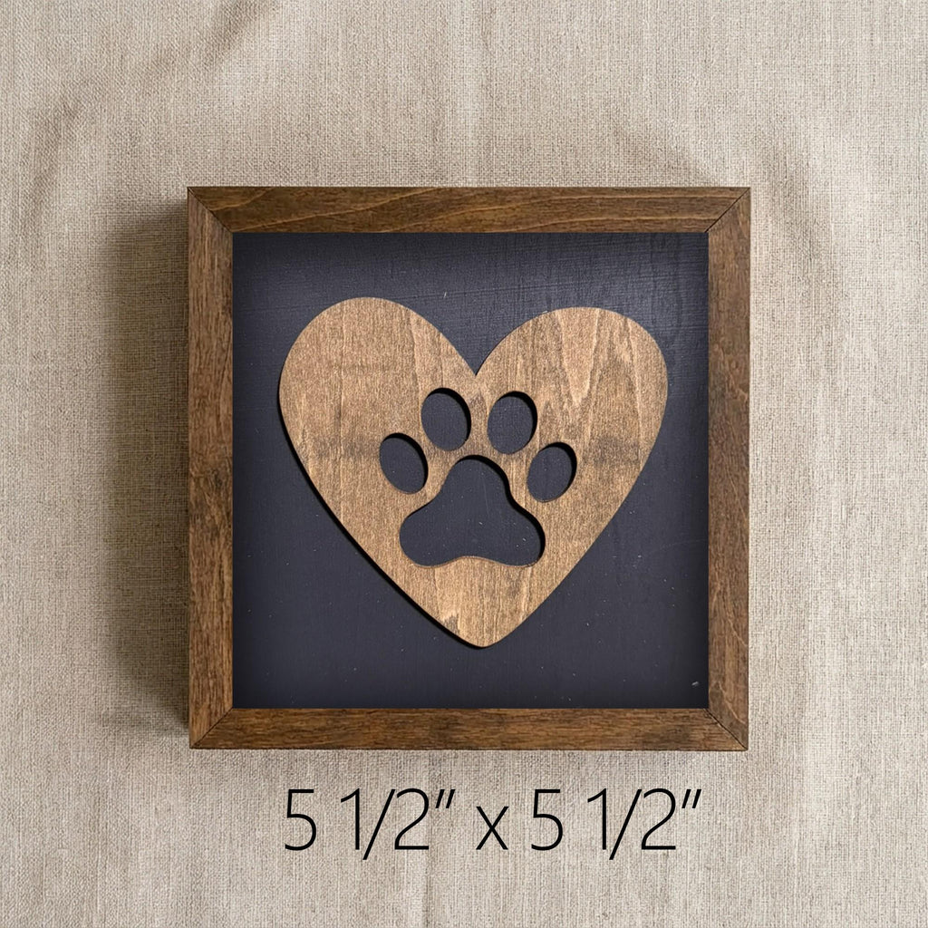 Framed Dog Paw Heart Art Print | Rustic Farmhouse Shelf Decor | Dog Lovers Gift