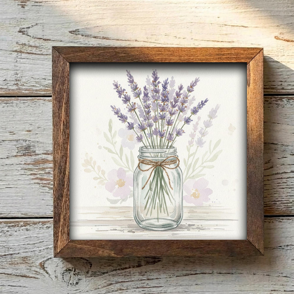 Lavender Flower Wall Art Sign – Rustic Mason Jar Framed Art Print - TheGrumpyRooster