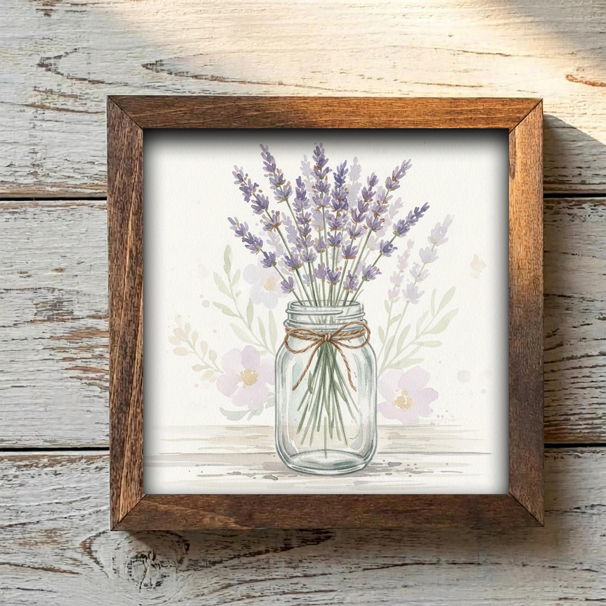 Lavender Flower Wall Art Sign – Rustic Mason Jar Framed Art Print - TheGrumpyRooster