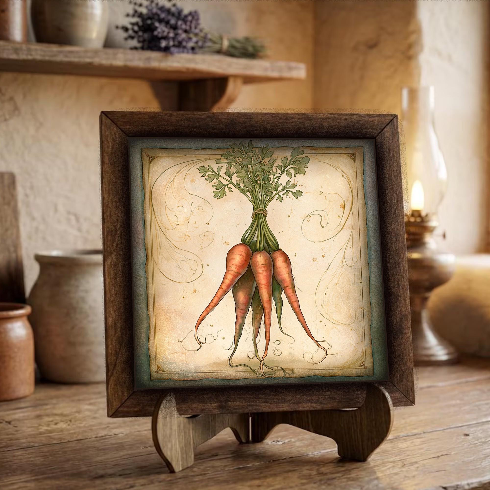 Framed Carrot Art Print | Rustic Farmhouse Kitchen Decor