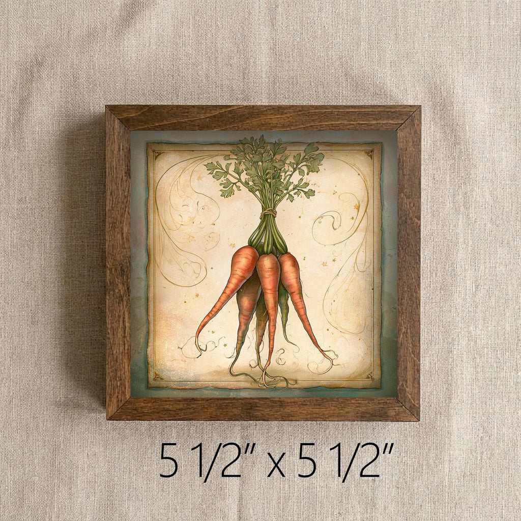 Framed Carrot Art Print | Rustic Farmhouse Kitchen Decor