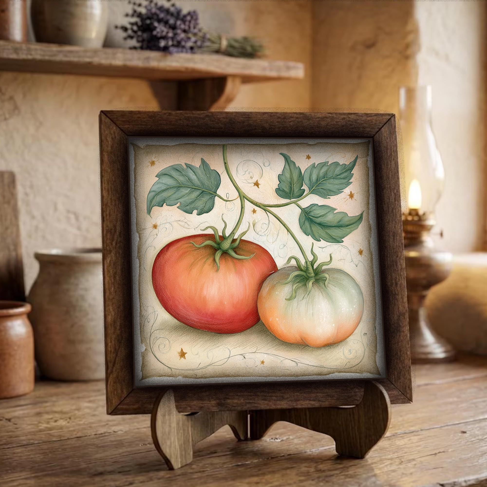 Framed Tomato Art Print | Rustic Farmhouse Kitchen Decor