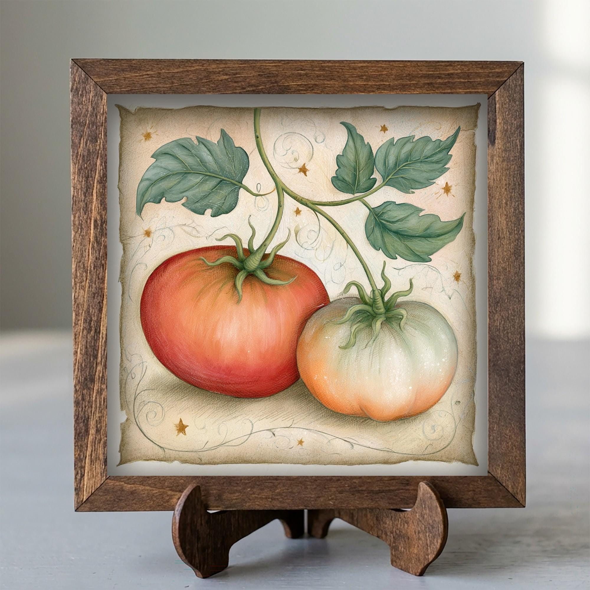 Framed Tomato Art Print | Rustic Farmhouse Kitchen Decor