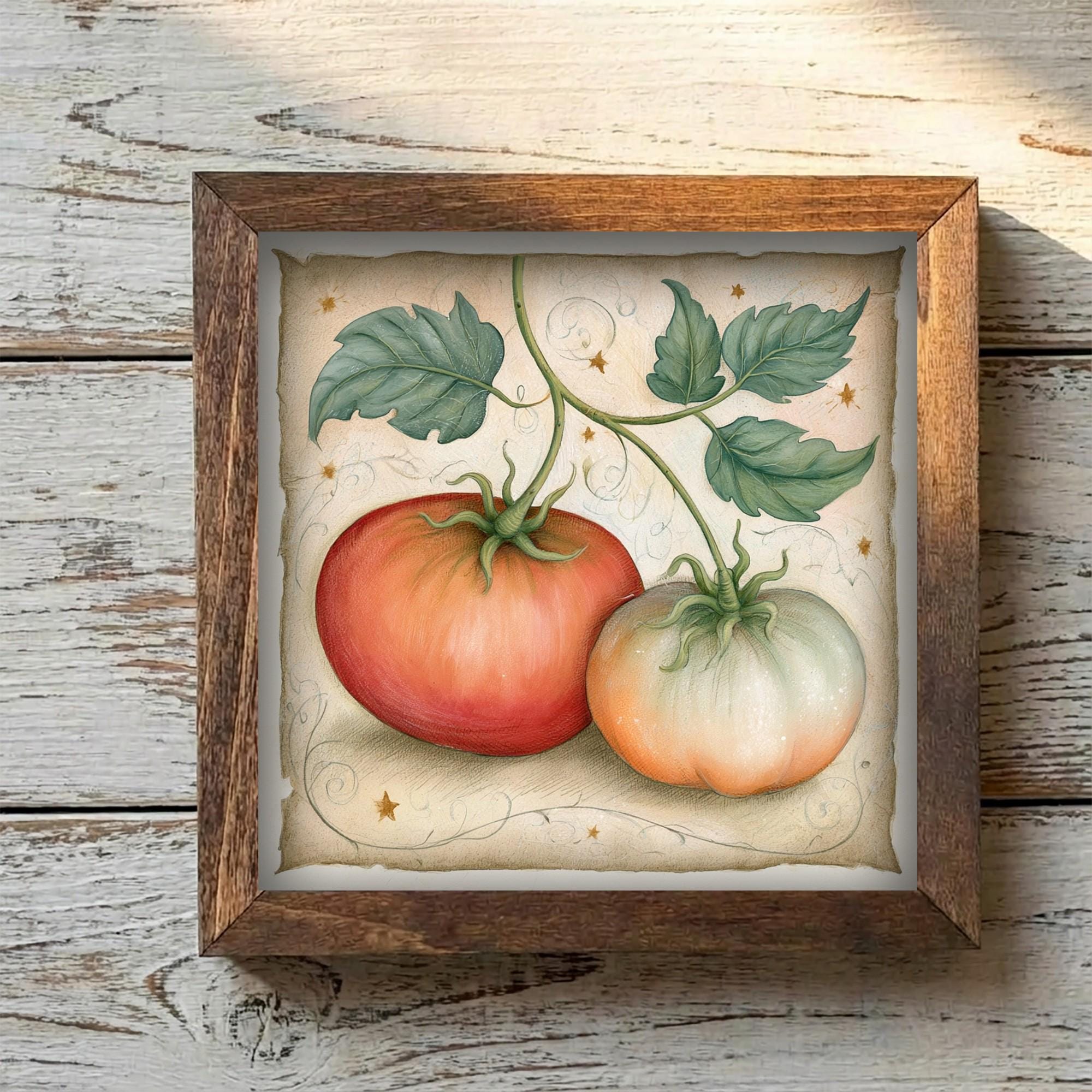 Framed Tomato Art Print | Rustic Farmhouse Kitchen Decor