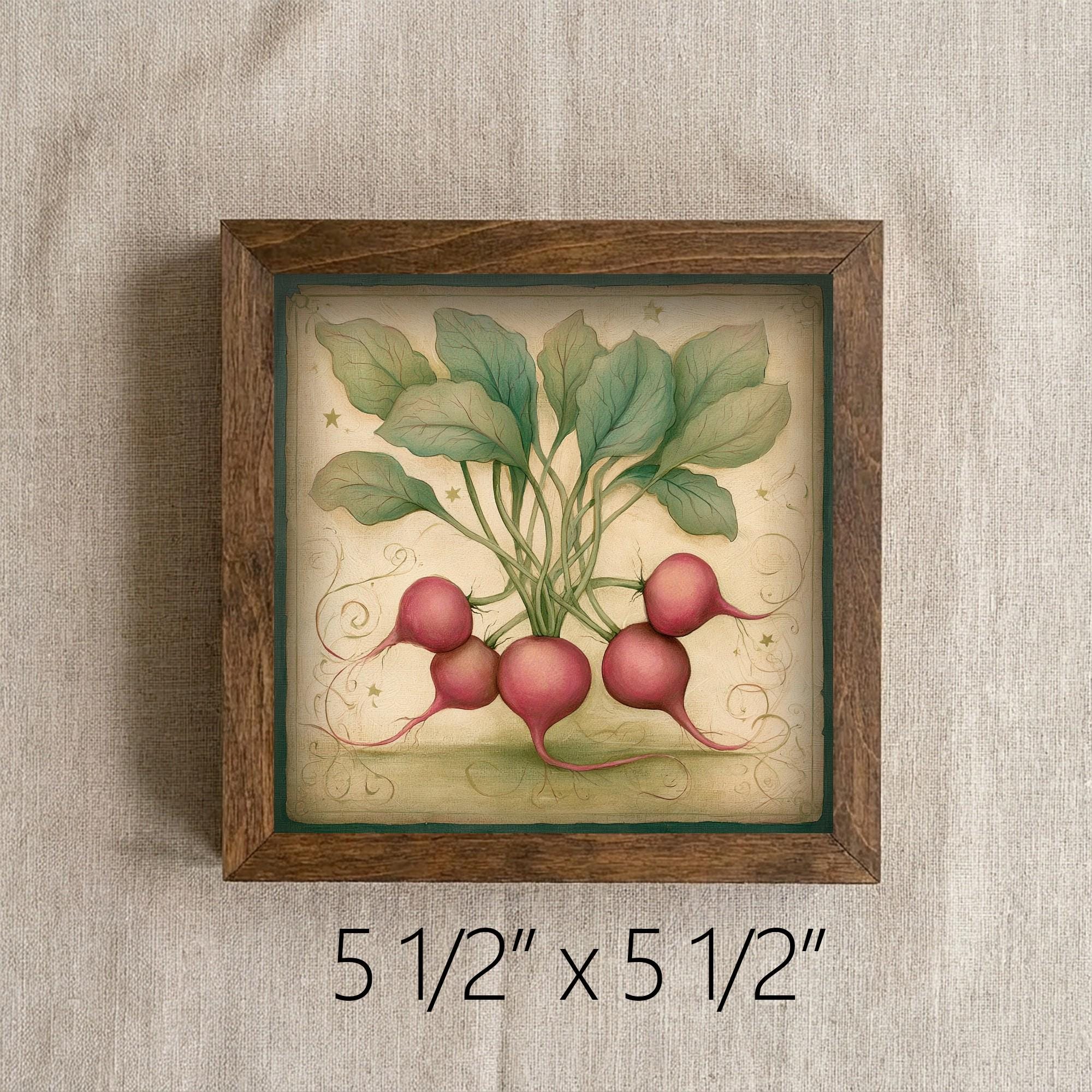 Framed Radish Art Print | Rustic Farmhouse Kitchen Decor