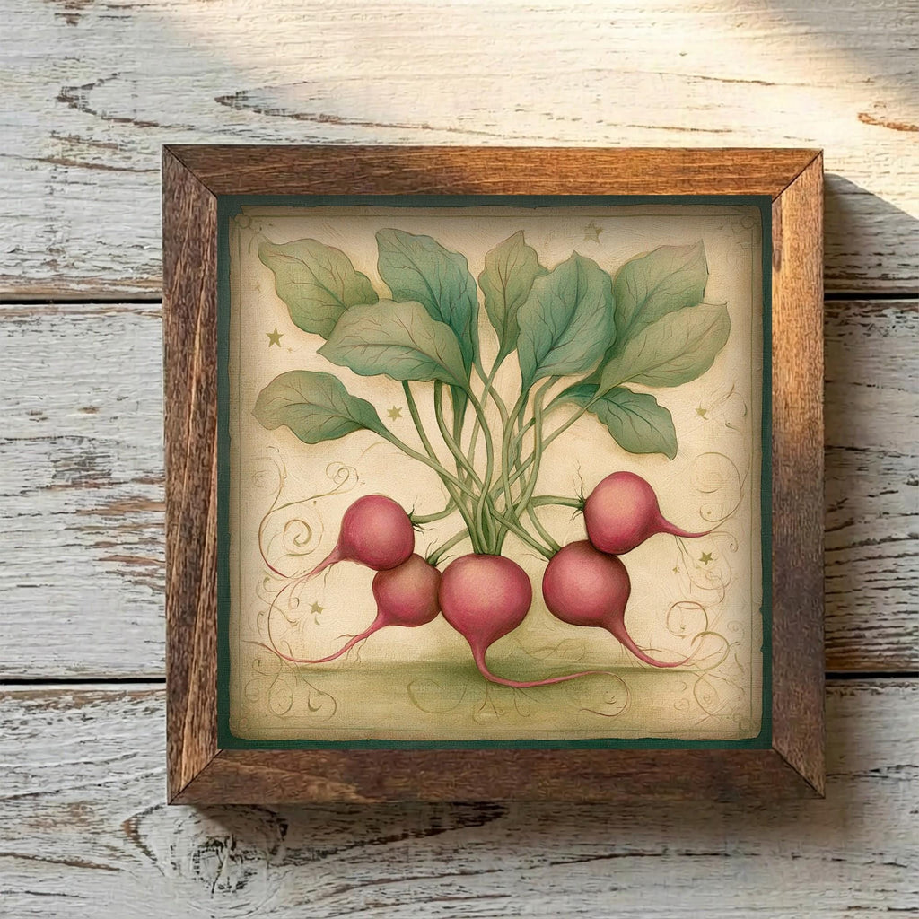 Framed Radish Art Print | Rustic Farmhouse Kitchen Decor