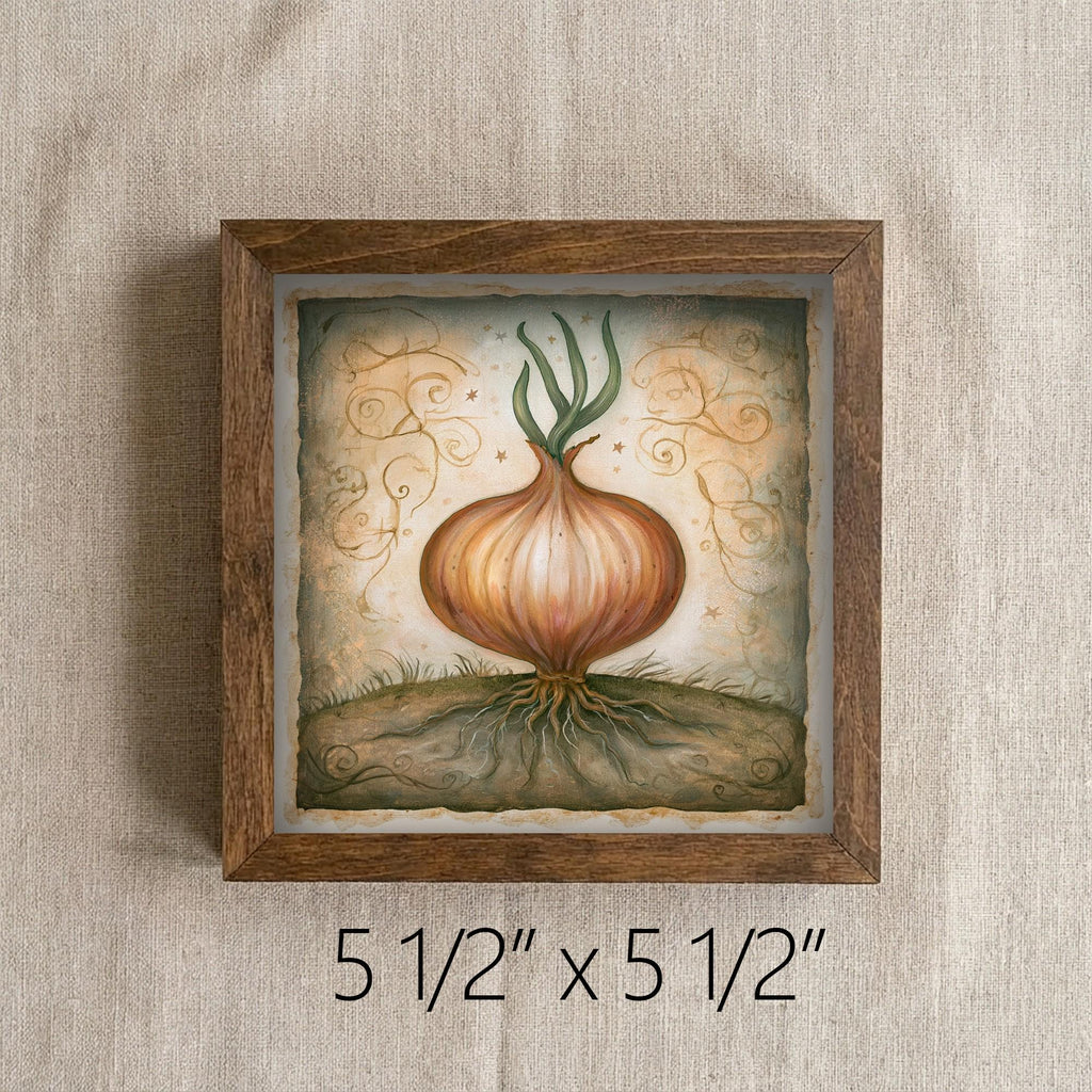 Framed Onion Art Print | Rustic Farmhouse Kitchen Decor (Easel Included)