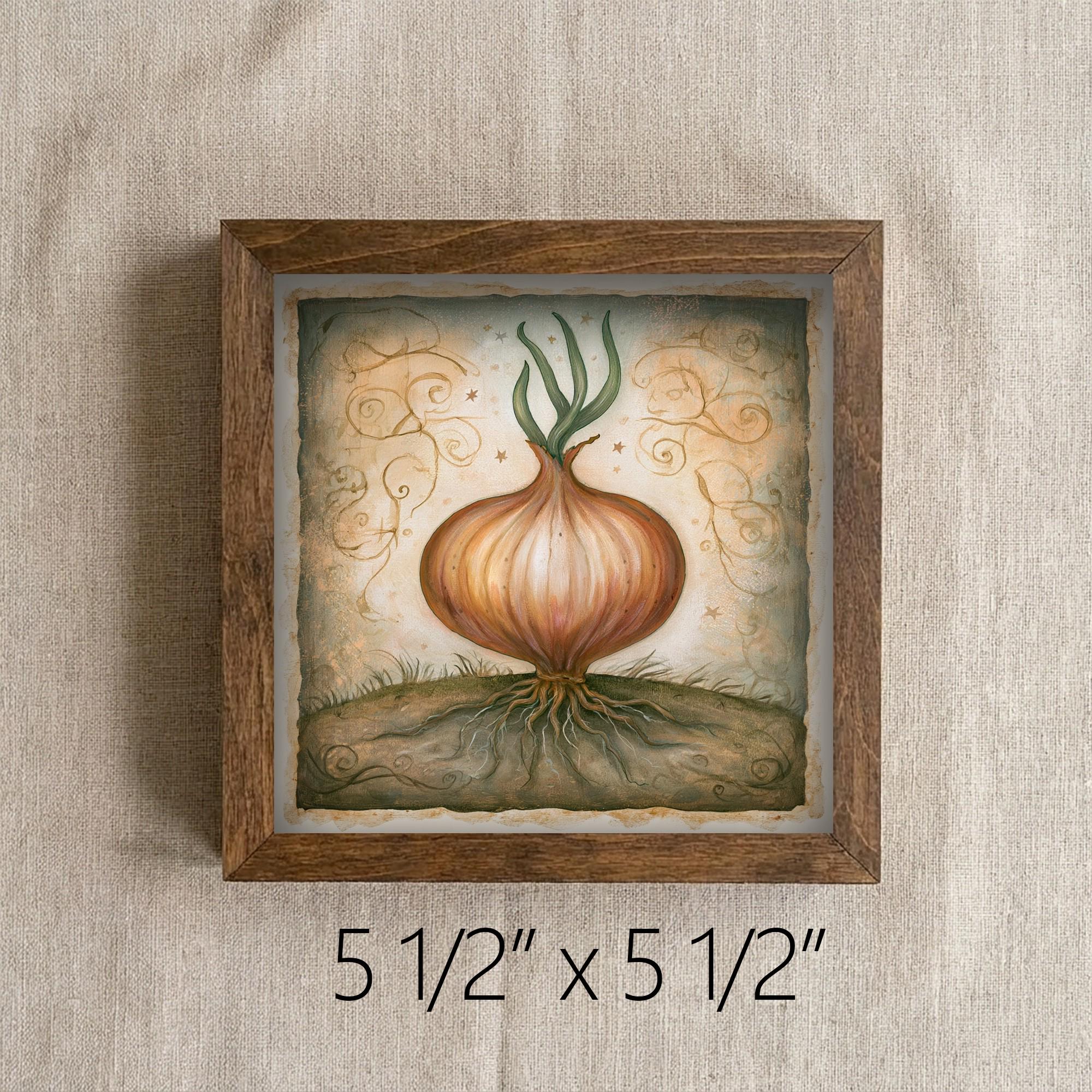 Framed Onion Art Print | Rustic Farmhouse Kitchen Decor (Easel Included)