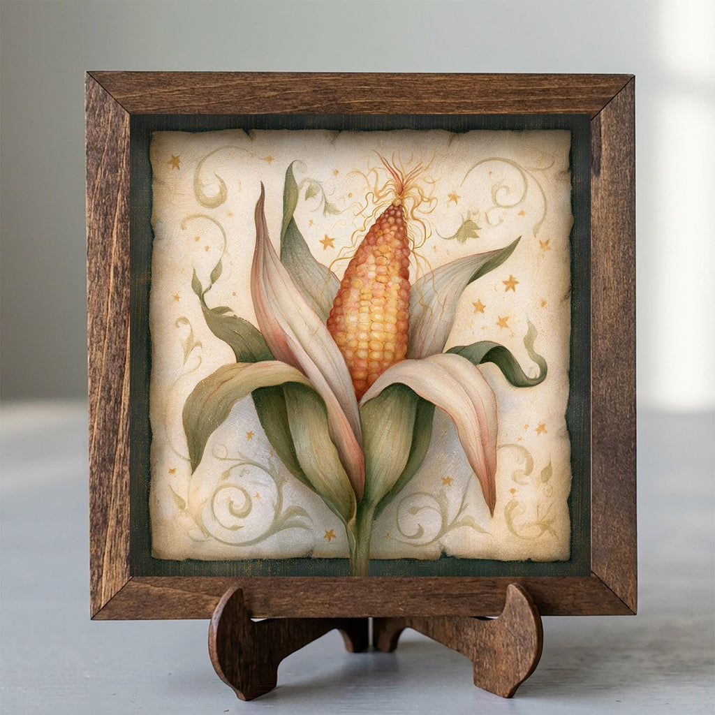 Framed Corn Art Print | Rustic Farmhouse Shelf Decor