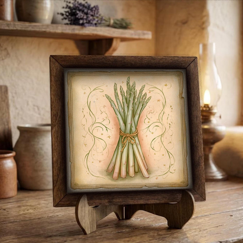 Framed Asparagus Bundle Art Print | Rustic Farmhouse Kitchen Decor