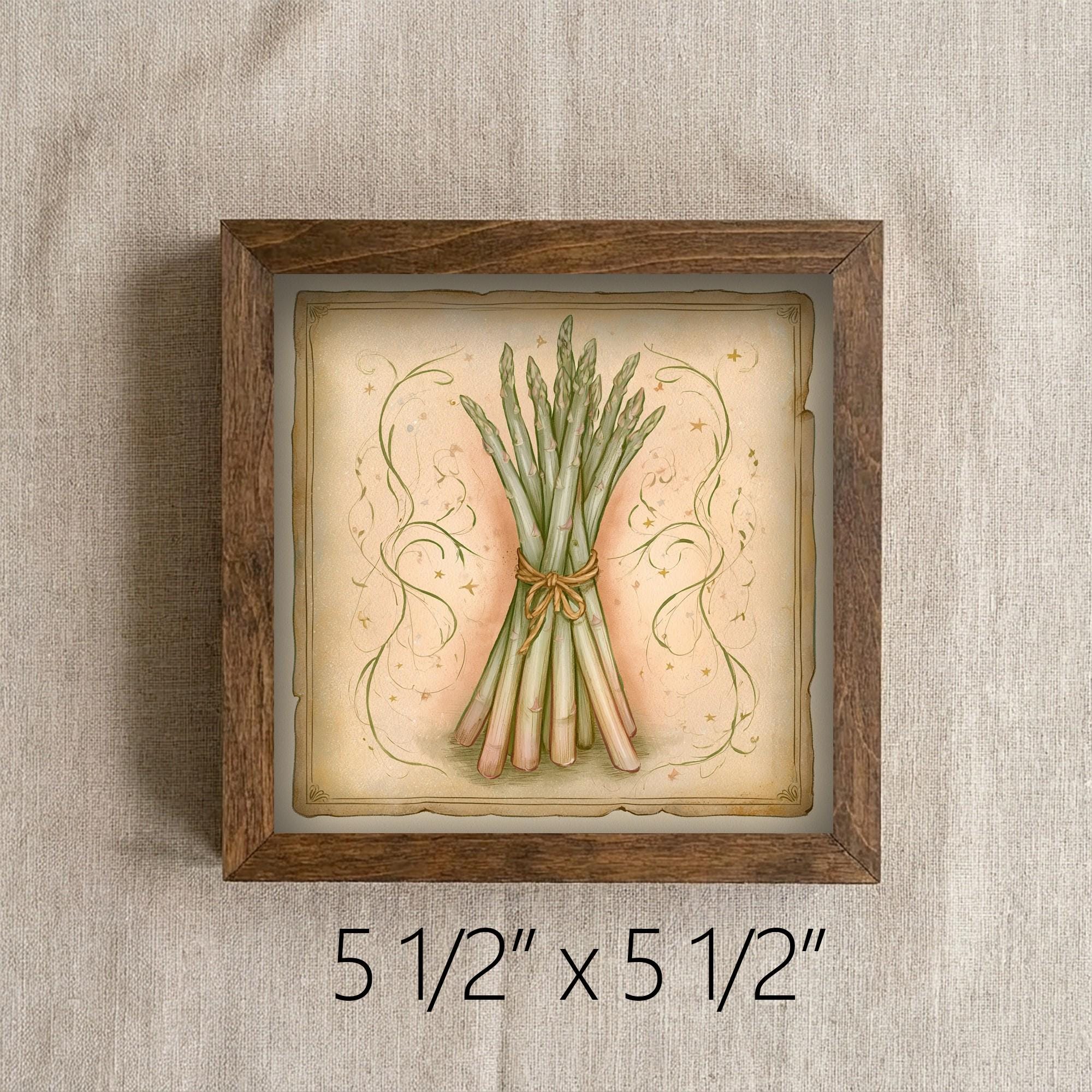 Framed Asparagus Bundle Art Print | Rustic Farmhouse Kitchen Decor