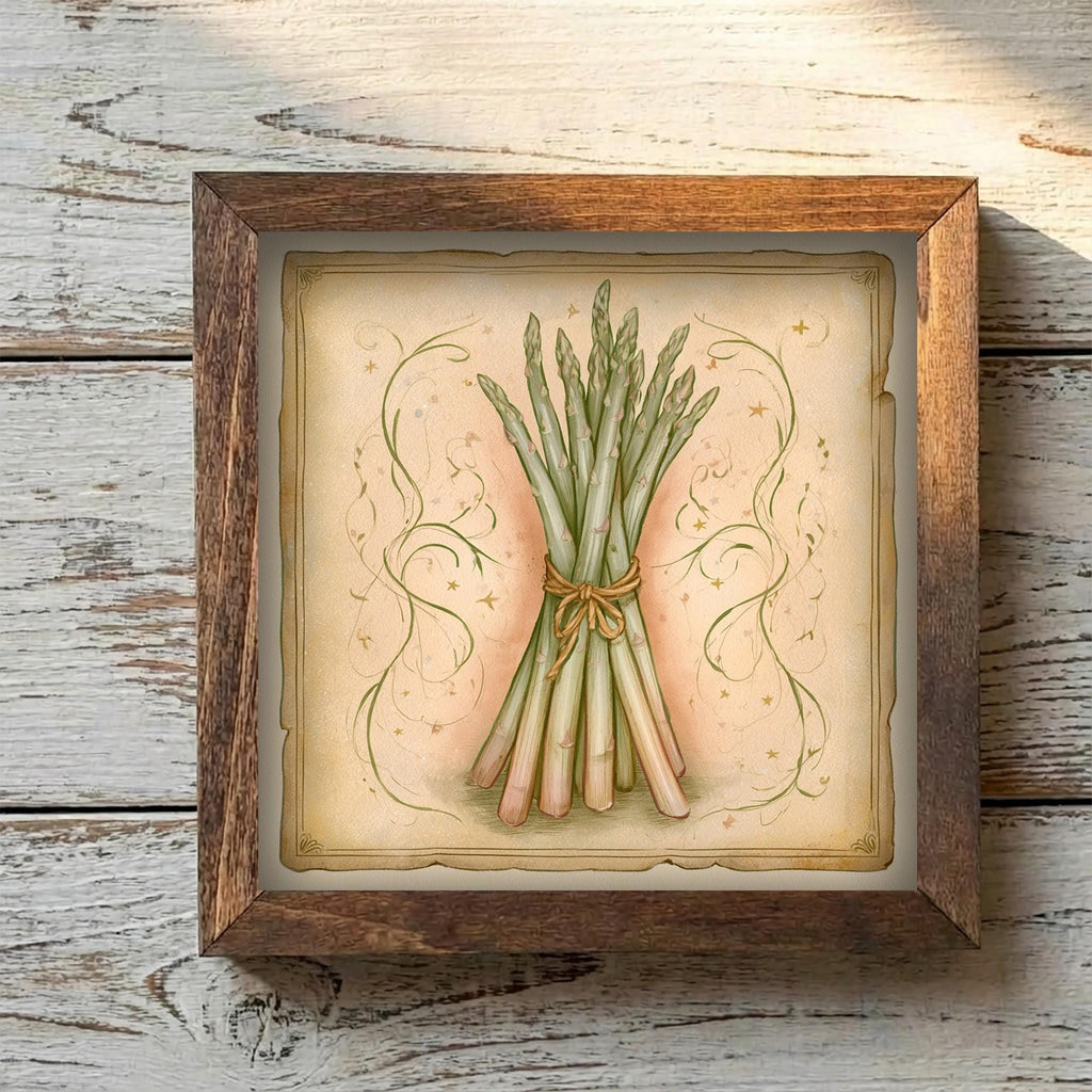 Framed Asparagus Bundle Art Print | Rustic Farmhouse Kitchen Decor