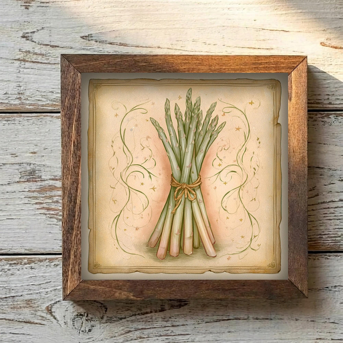 Framed Asparagus Bundle Art Print | Rustic Farmhouse Kitchen Decor