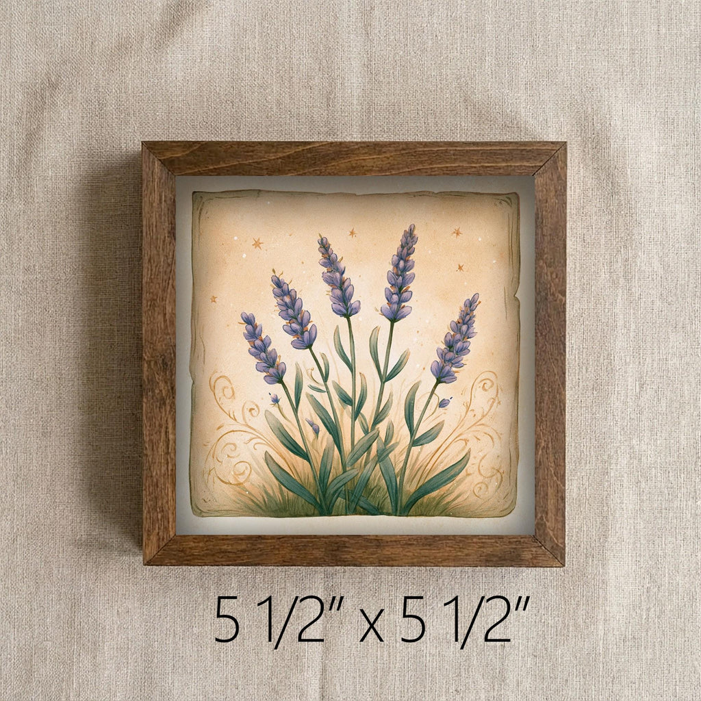 Framed Lavender Art Print | Rustic Farmhouse Shelf Decor (Easel Included)