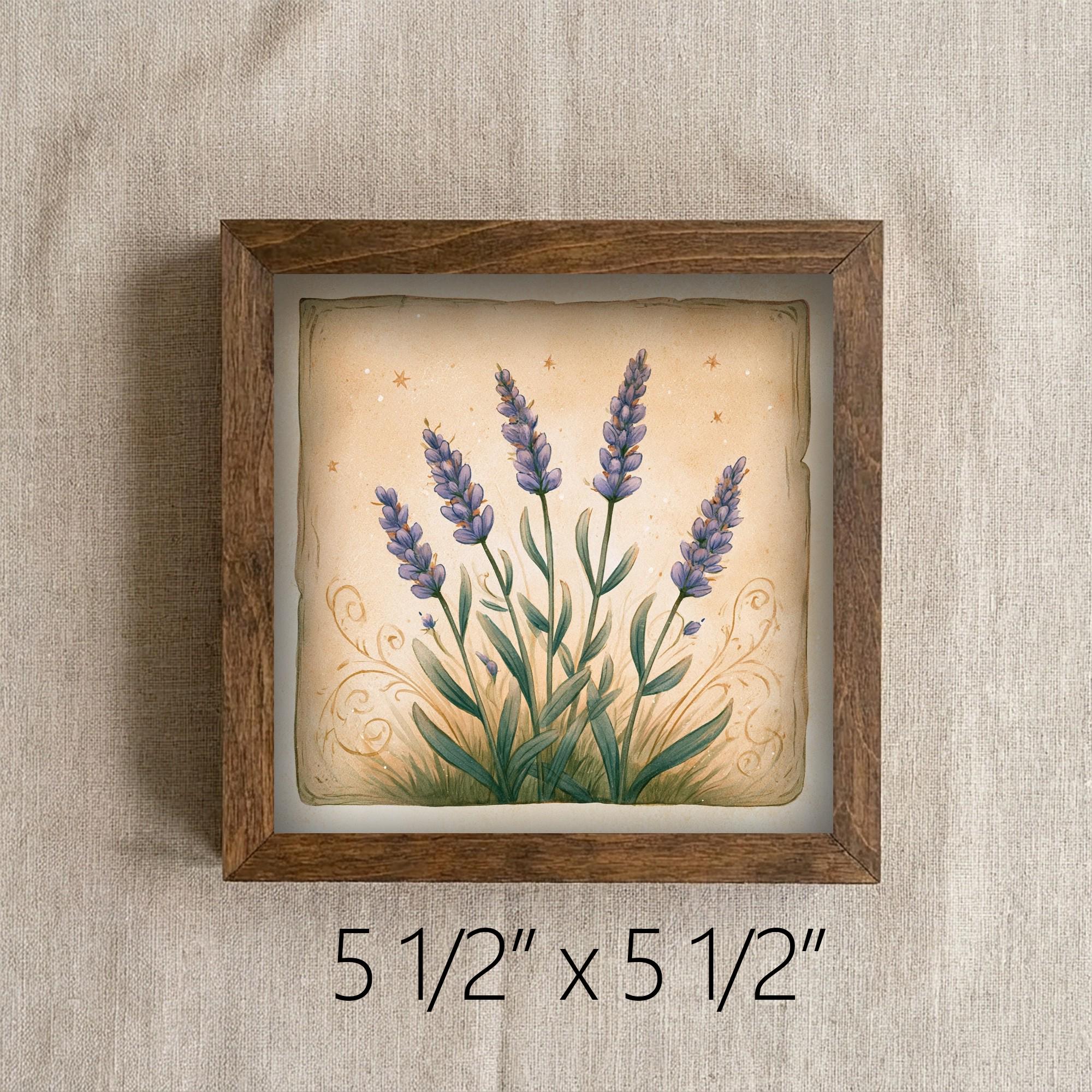 Framed Lavender Art Print | Rustic Farmhouse Shelf Decor (Easel Included)