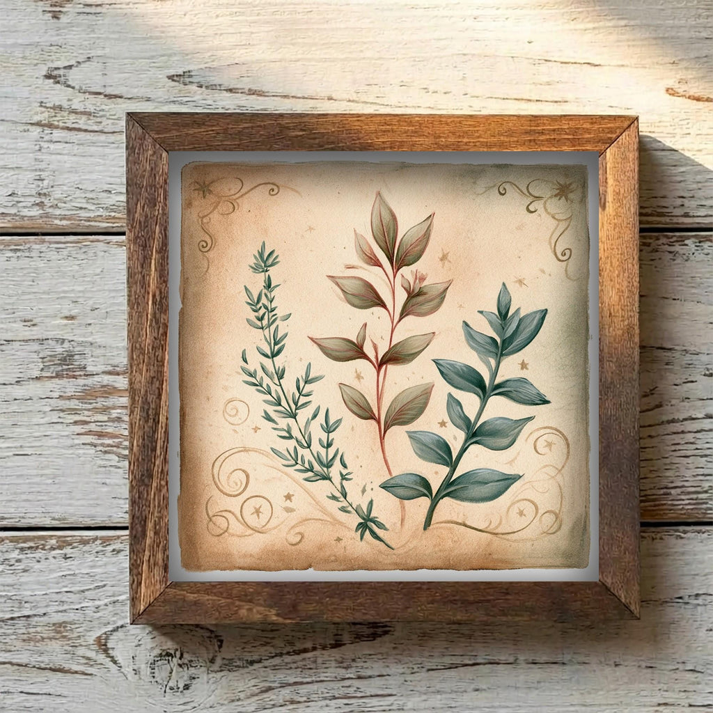 Framed Botanical Art Print | Rustic Farmhouse Shelf Decor (Easel Included)