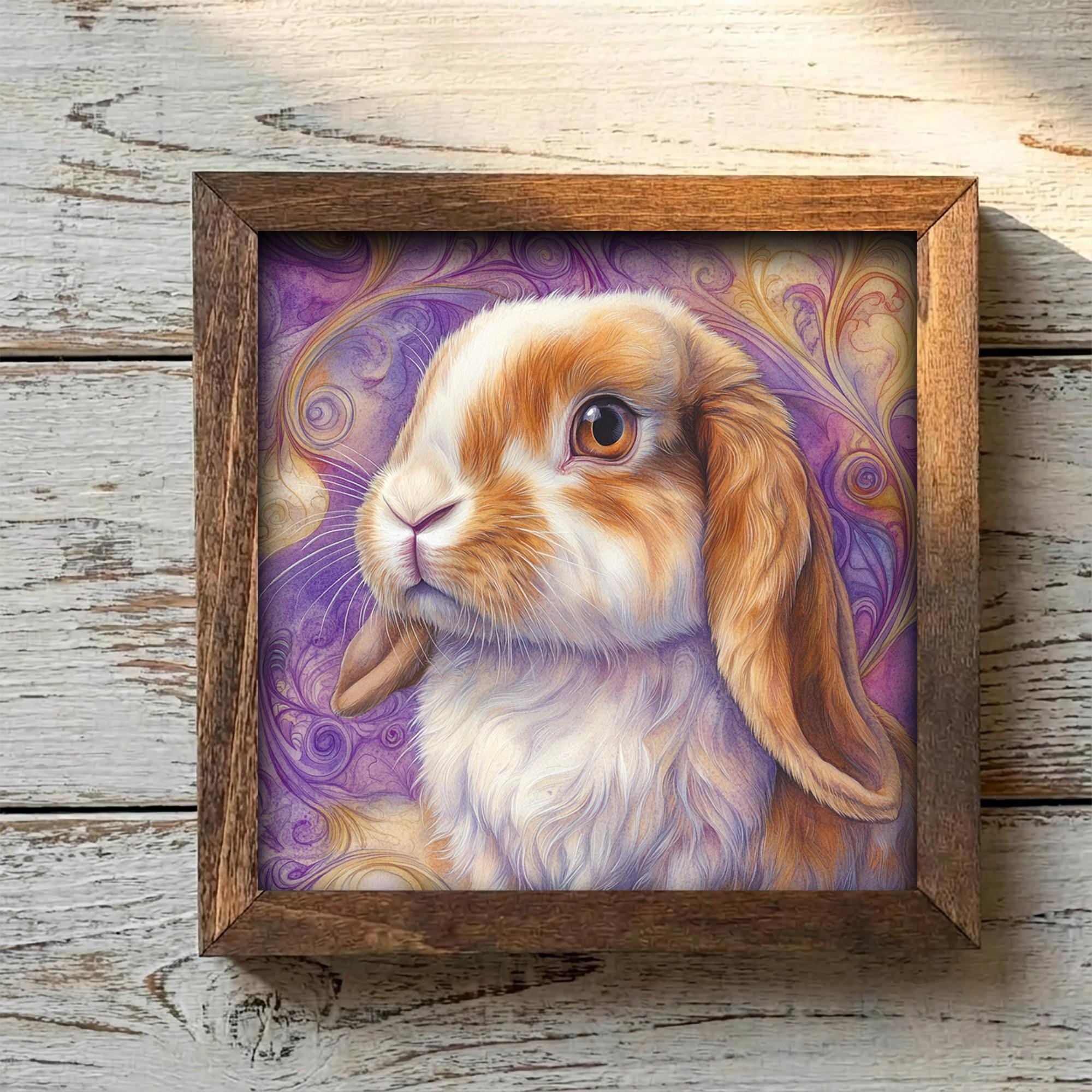 Framed Bunny Rabbit Art Print | Rustic Farmhouse Shelf Decor