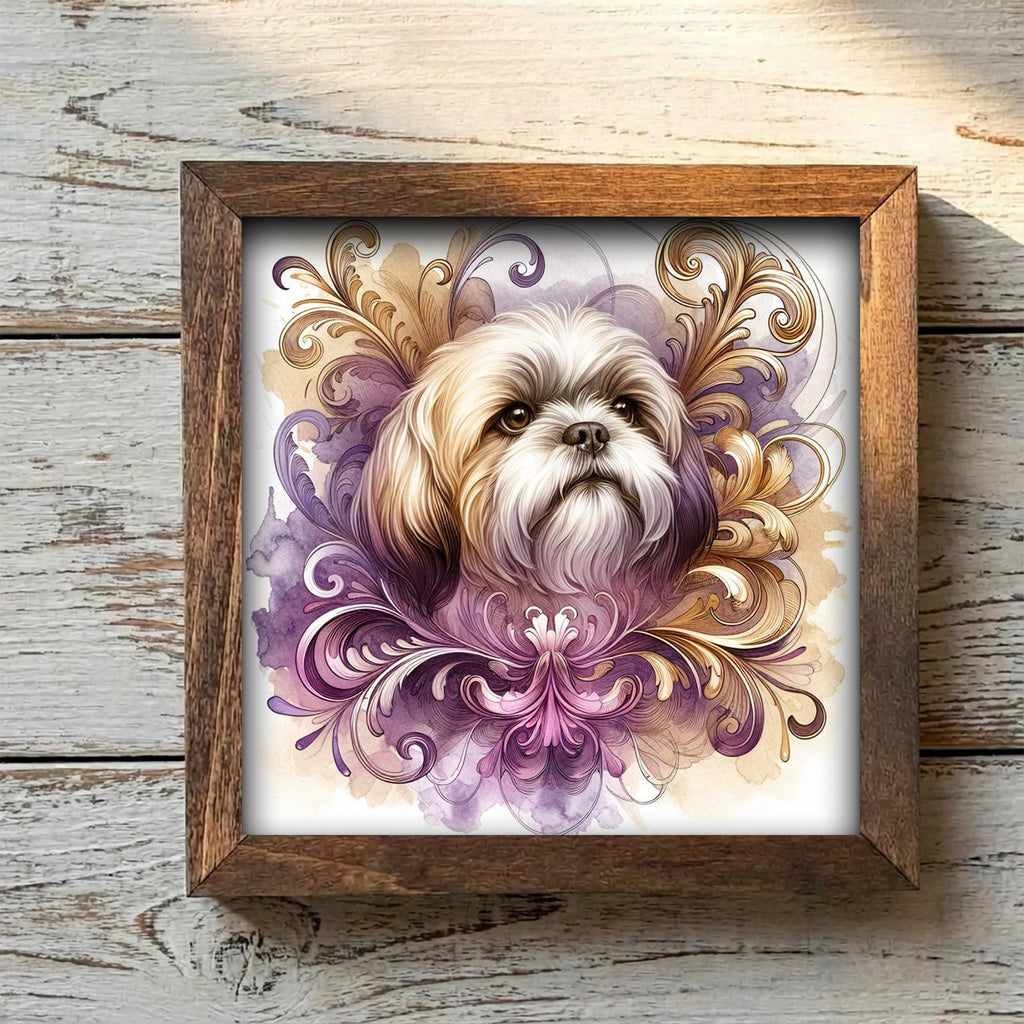 Framed Shih Tzu Art Print | Watercolor Dog Portrait Shelf Decor