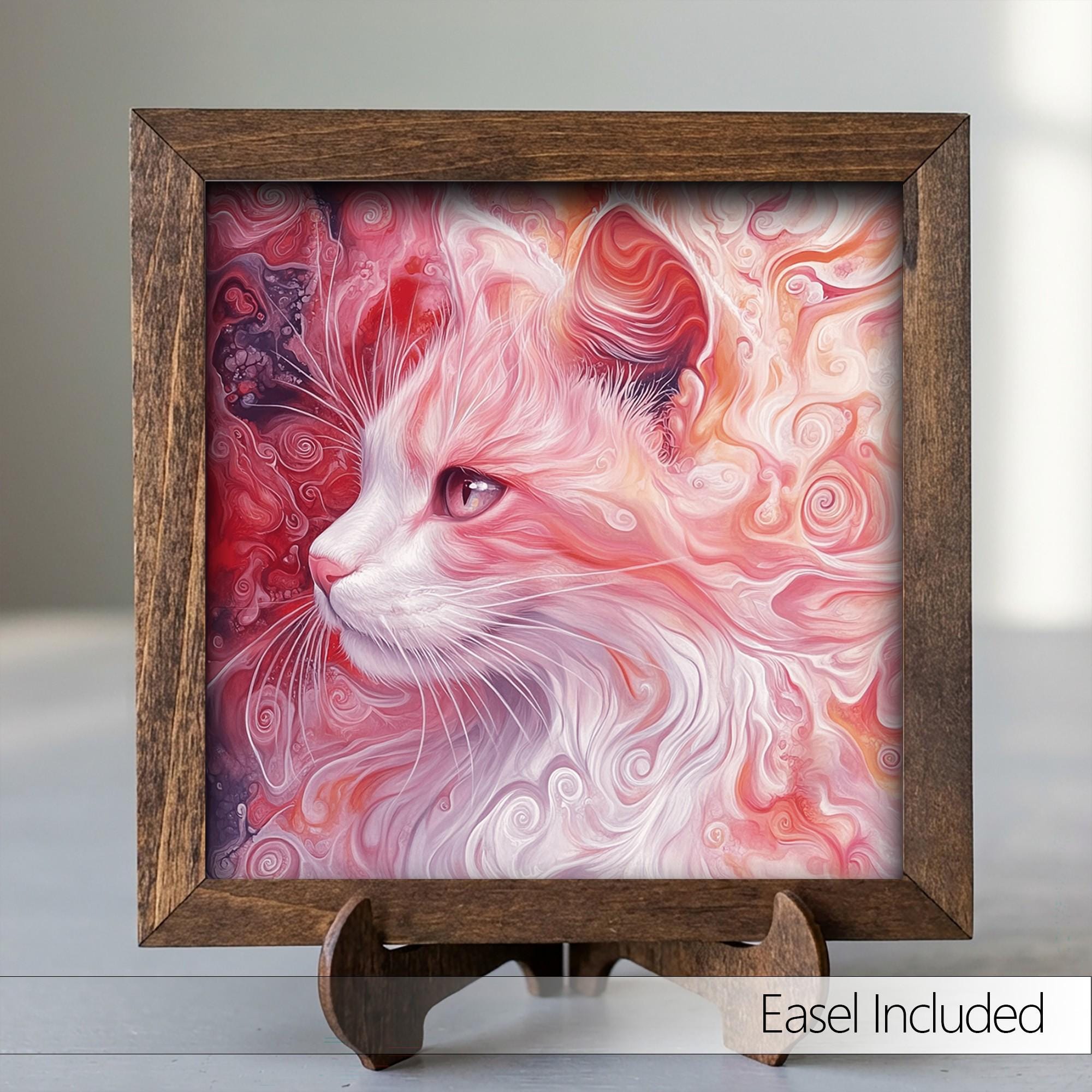 Framed Pink Cat Art Print | Watercolor Pet Portrait Decor