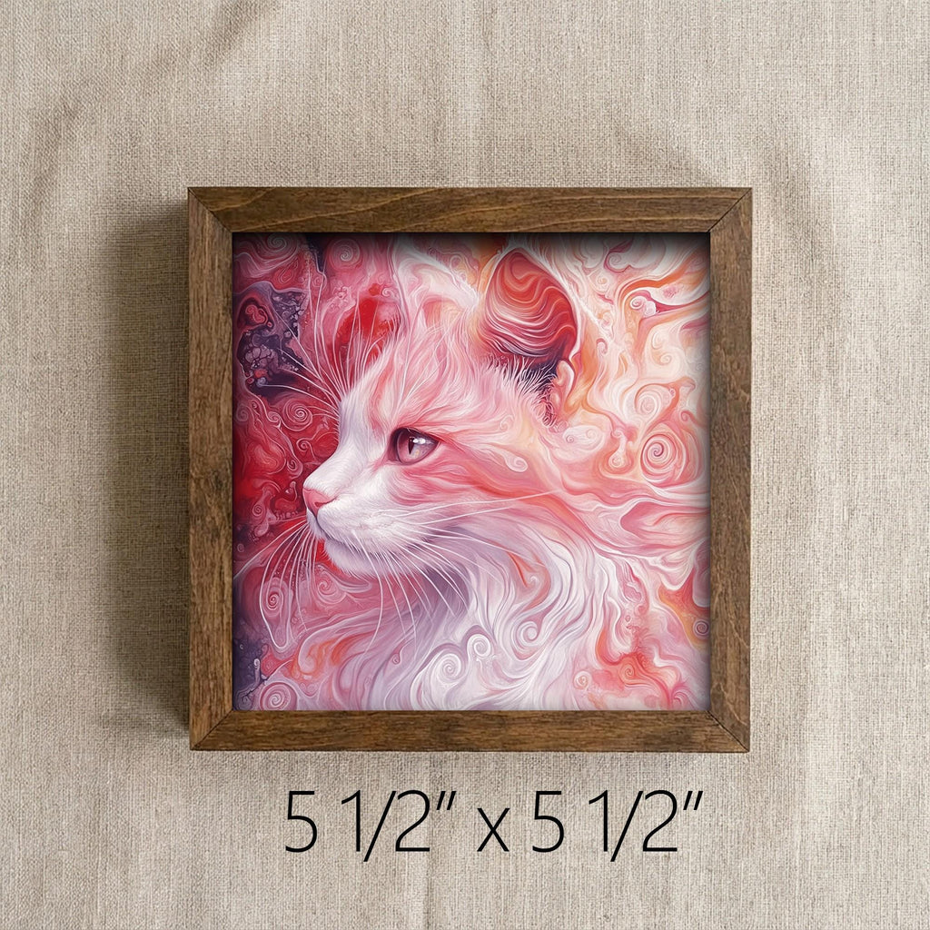 Framed Pink Cat Art Print | Watercolor Pet Portrait Decor