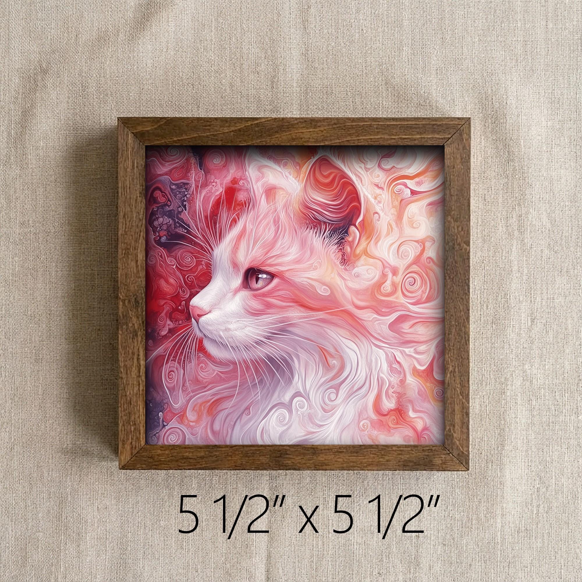 Framed Pink Cat Art Print | Watercolor Pet Portrait Decor