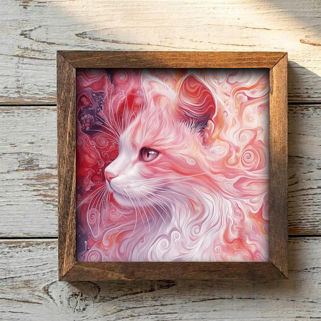 Framed Pink Cat Art Print | Watercolor Pet Portrait Decor