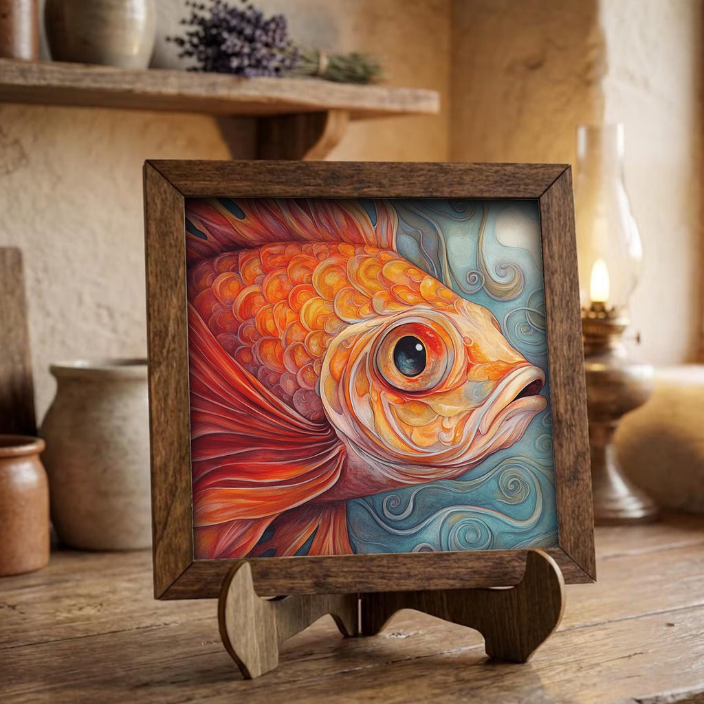 Framed Goldfish Art Print | Watercolor Pet Portrait Shelf Decor