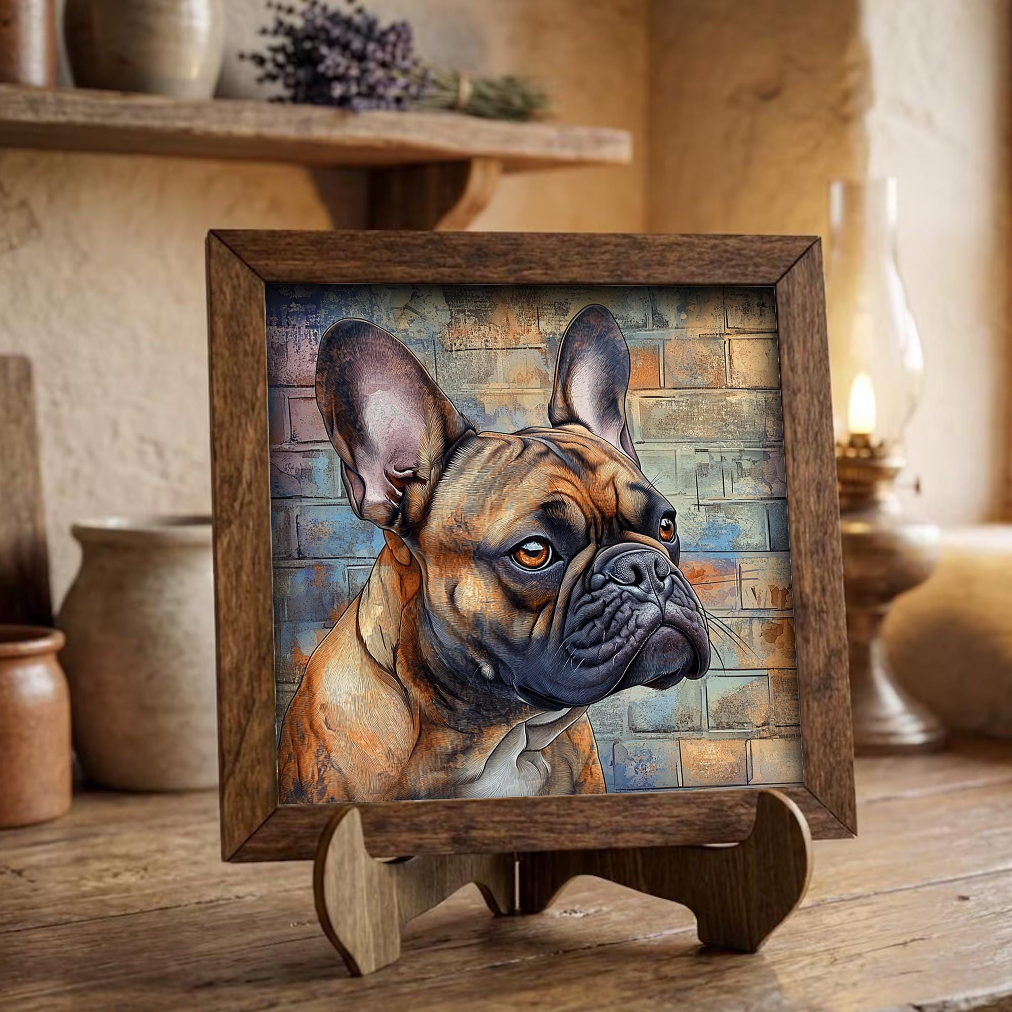 Framed French Bulldog Art Print | Rustic Farmhouse Dog Decor