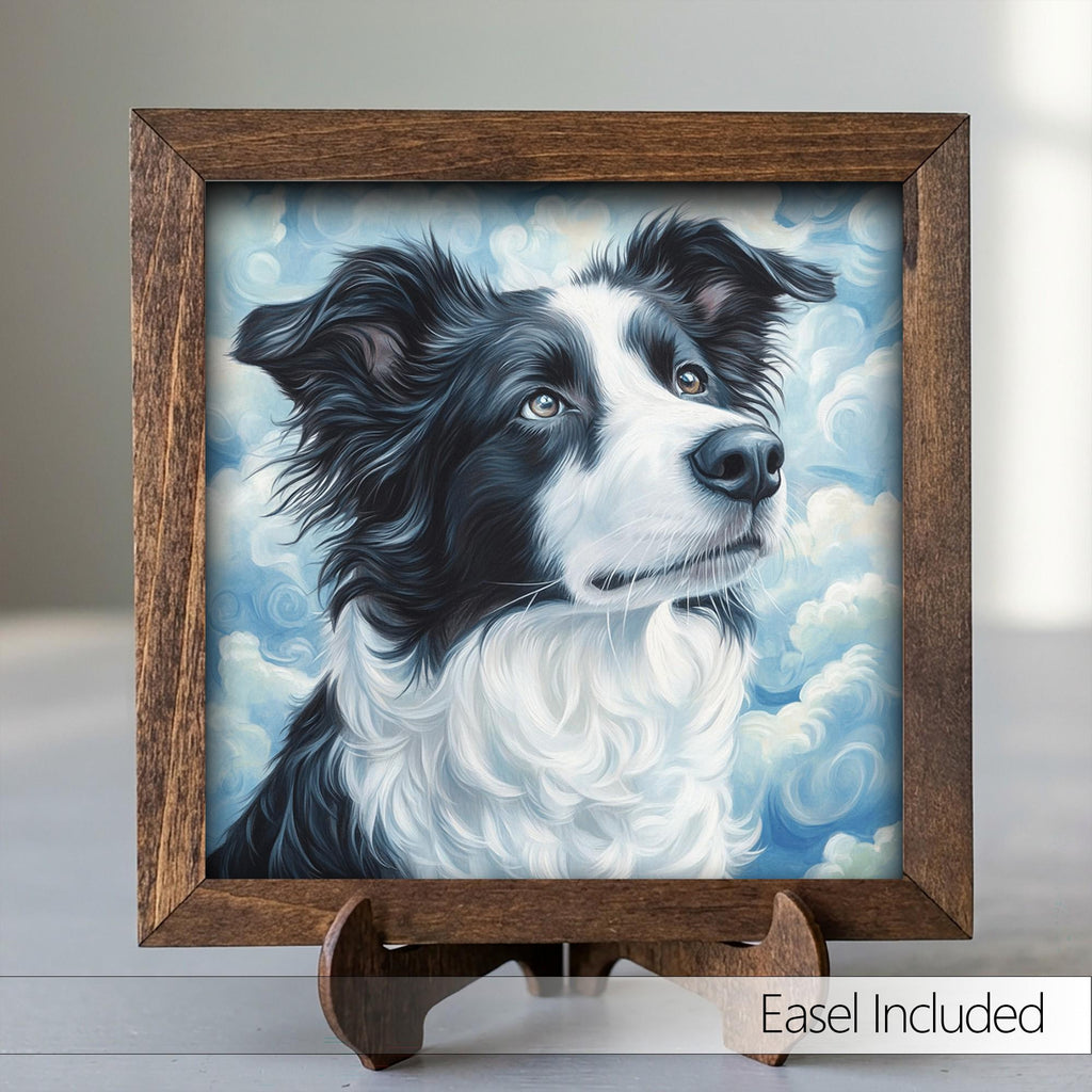 Framed Border Collie Art Print | Rustic Farmhouse Dog Decor