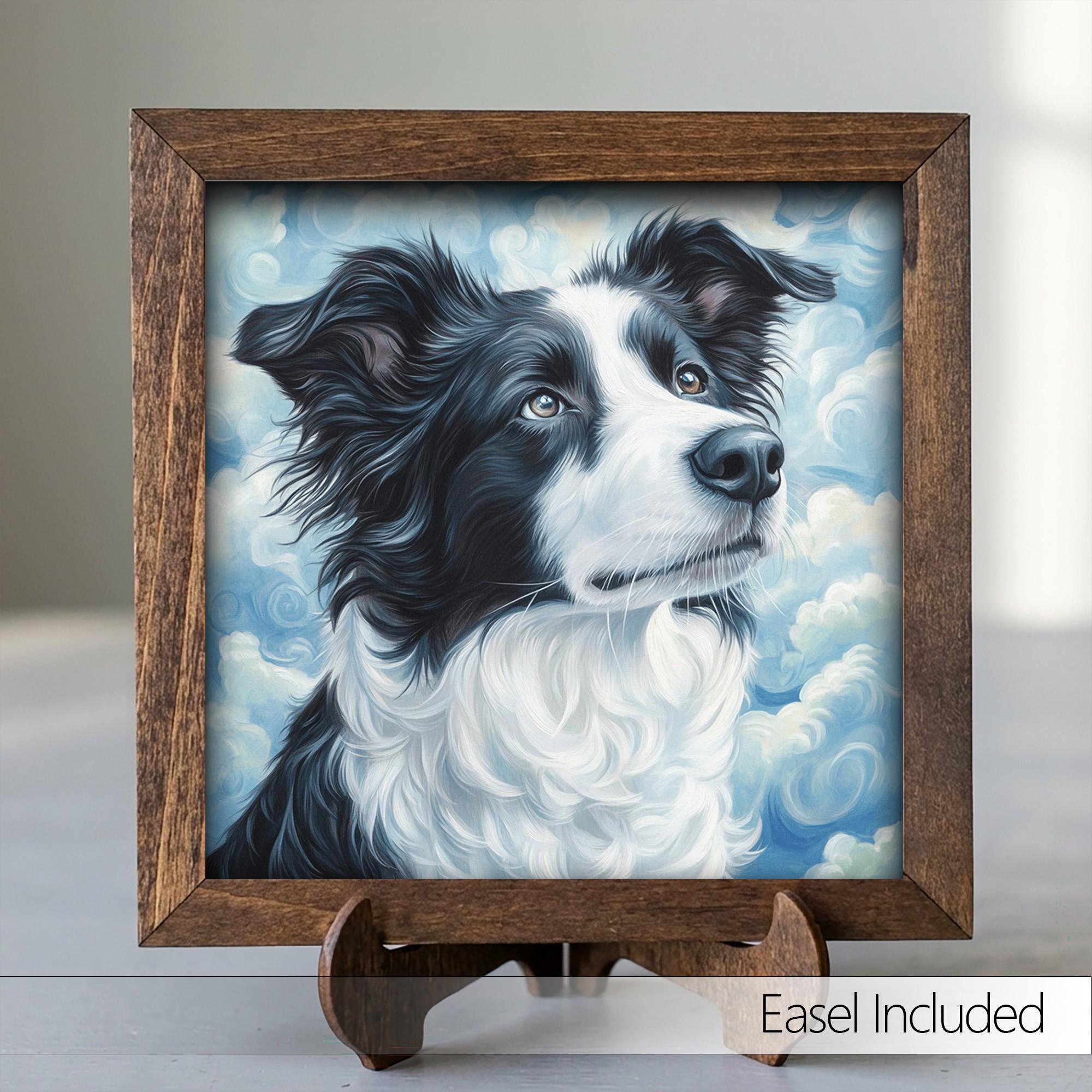 Framed Border Collie Art Print | Rustic Farmhouse Dog Decor