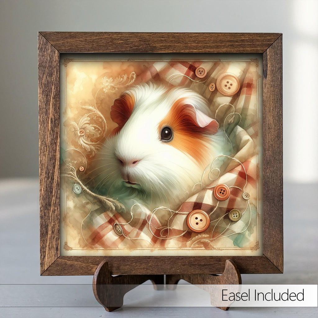 Framed Guinea Pig Art Print | Rustic Farmhouse Shelf Decor