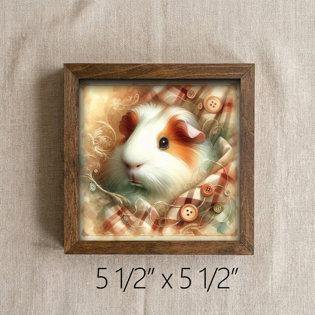 Framed Guinea Pig Art Print | Rustic Farmhouse Shelf Decor