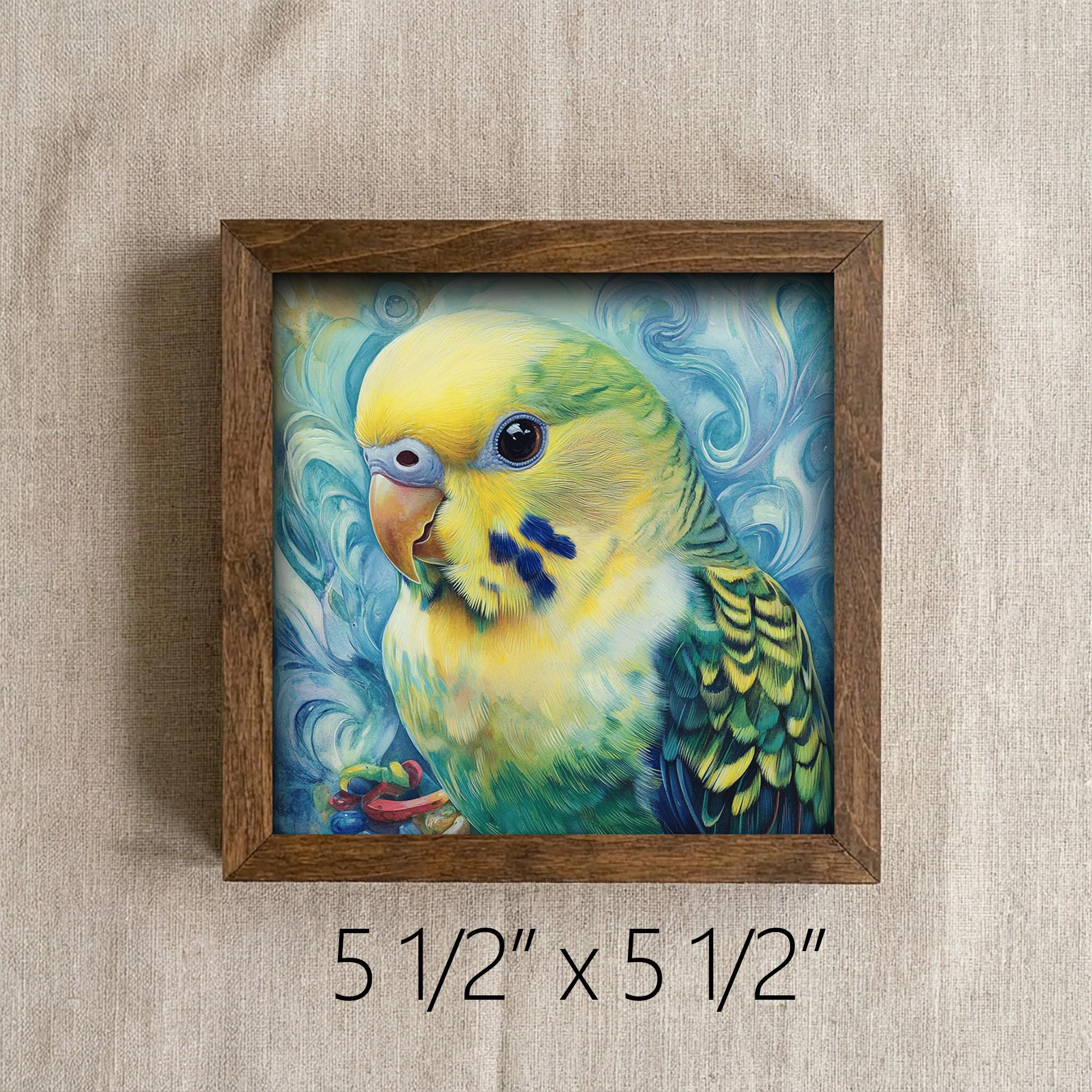Framed Parakeet Art Print | Watercolor Bird Wall Decor (Easel Included)