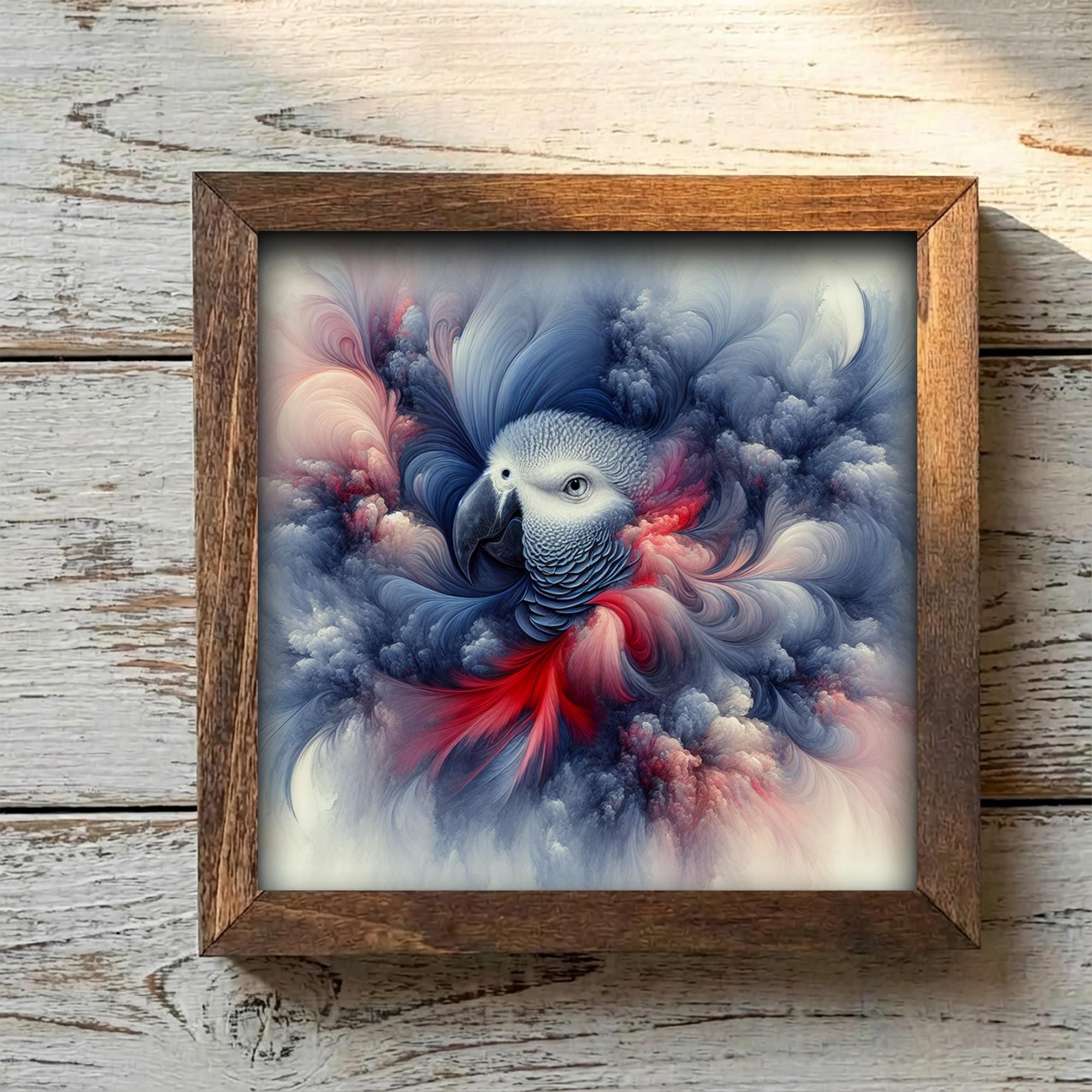 Framed Parrot Art Print | Rustic Farmhouse Shelf Decor