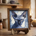 Framed Sphynx Cat Art Print | Blue Watercolor Pet Portrait Decor