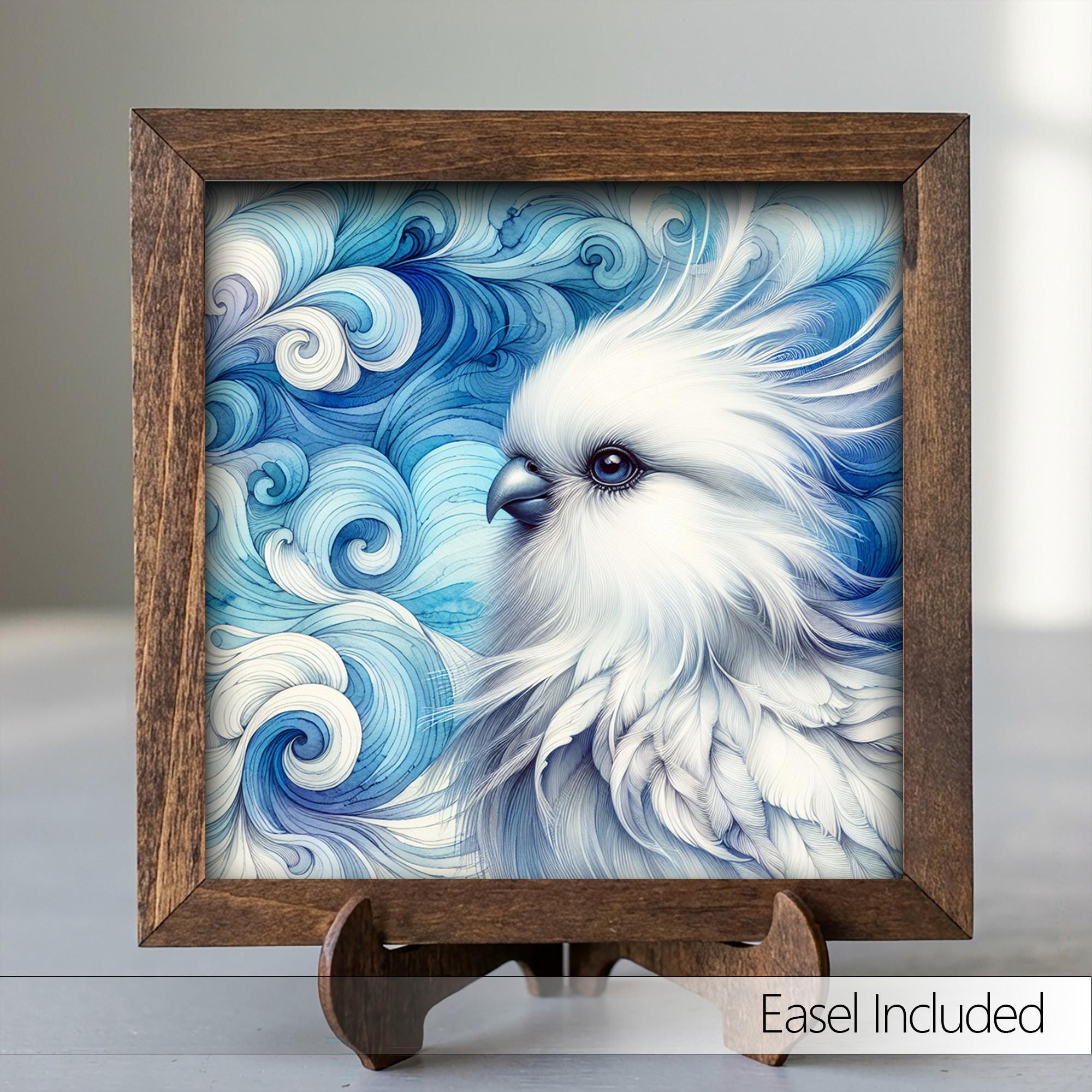 Framed White Dove Art Print | Blue Watercolor Bird Shelf Decor