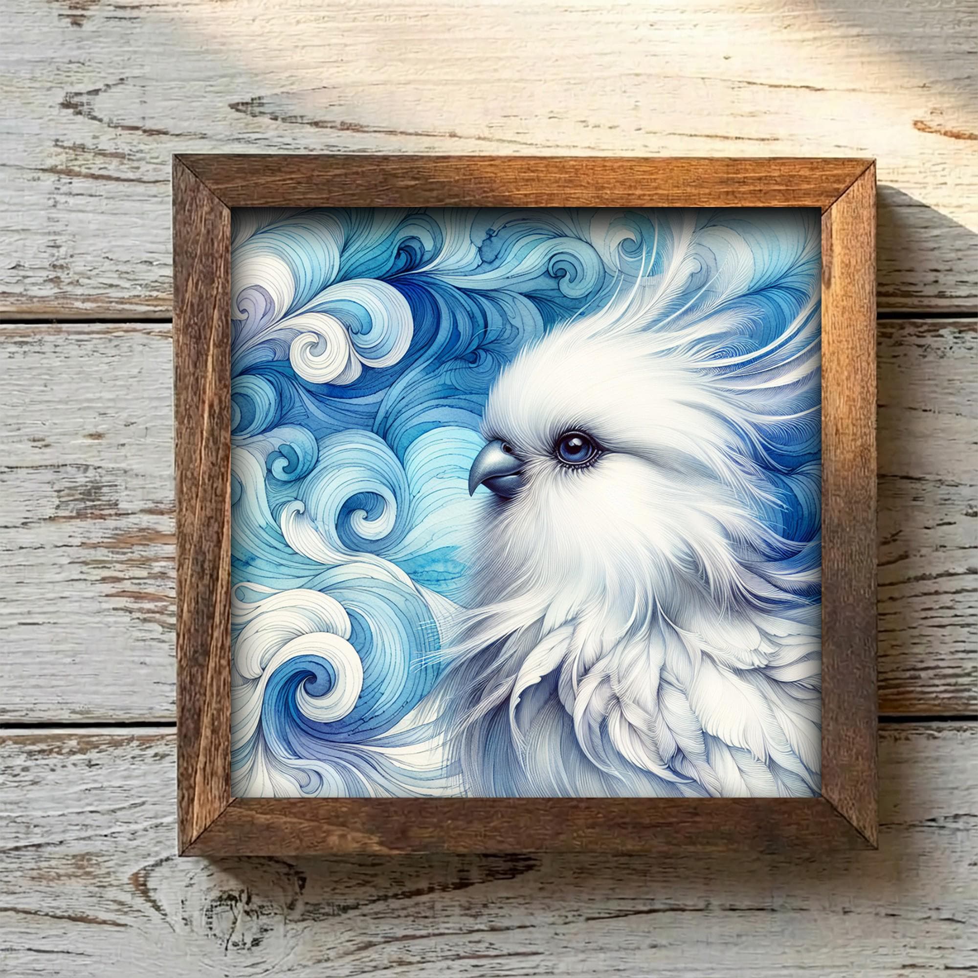 Framed White Dove Art Print | Blue Watercolor Bird Shelf Decor