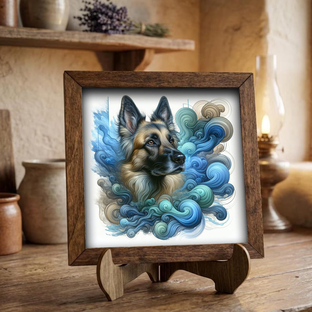 Framed German Shepherd Art Print | Coastal Blue Farmhouse Shelf Decor
