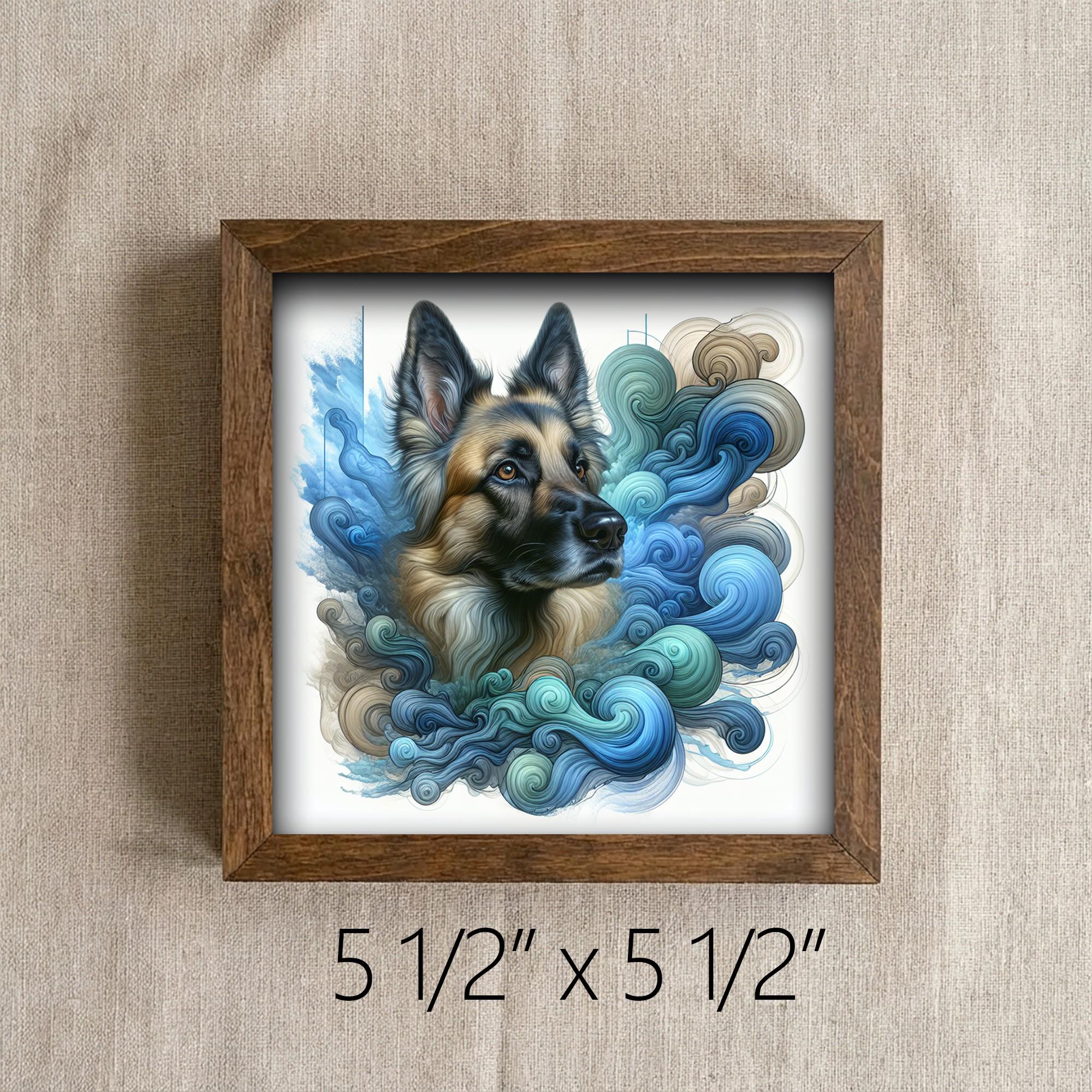 Framed German Shepherd Art Print | Coastal Blue Farmhouse Shelf Decor