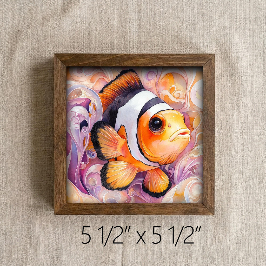 Framed Clownfish Art Print | Watercolor Ocean Fish Shelf Decor