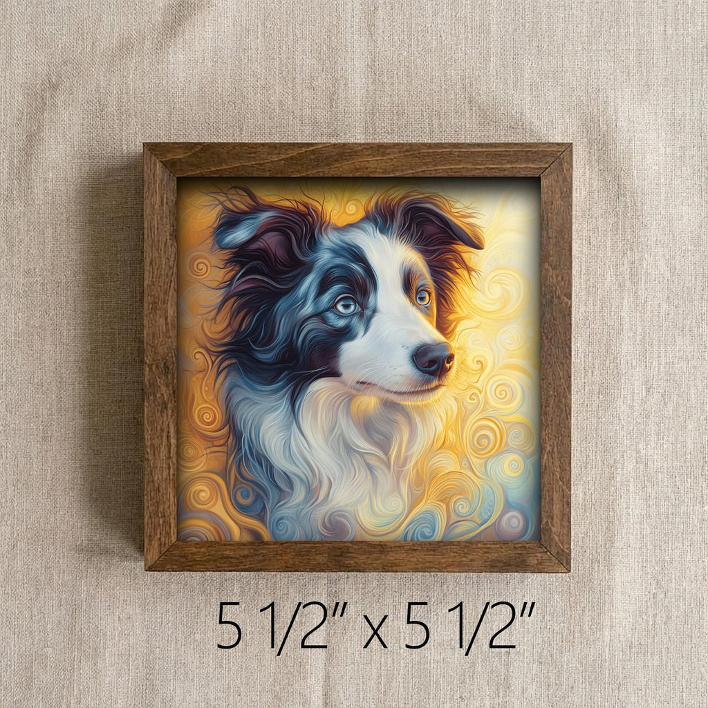 Framed Border Collie Art Print | Rustic Farmhouse Shelf Decor