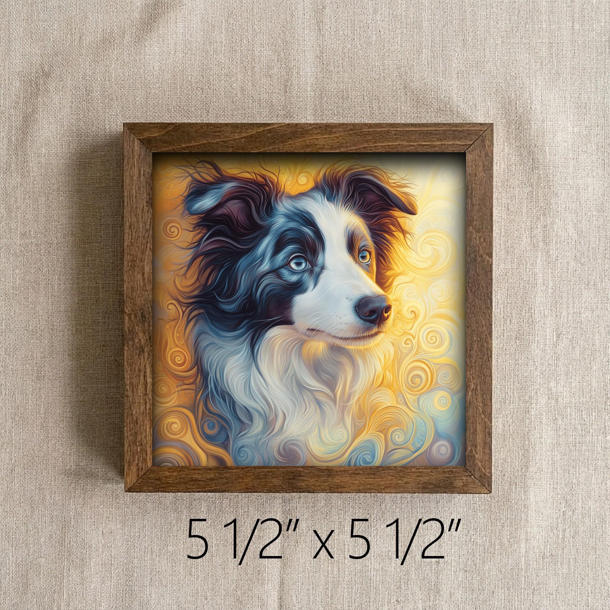 Framed Border Collie Art Print | Rustic Farmhouse Shelf Decor