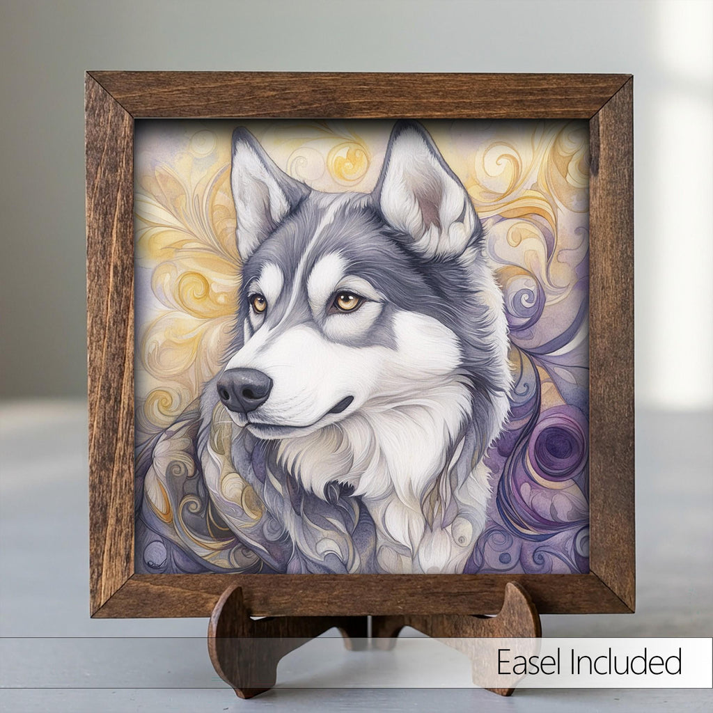 Framed Husky Dog Art Print | Rustic Farmhouse Shelf Decor