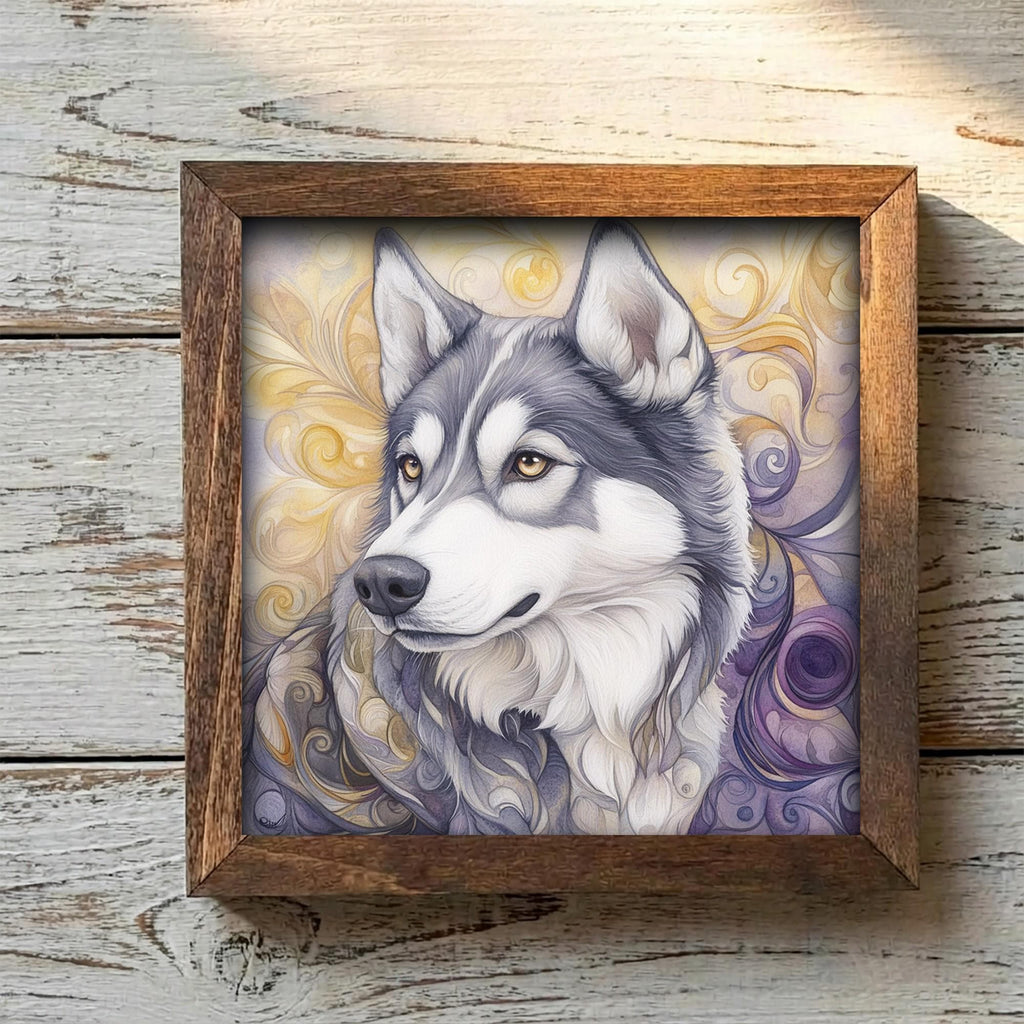 Framed Husky Dog Art Print | Rustic Farmhouse Shelf Decor