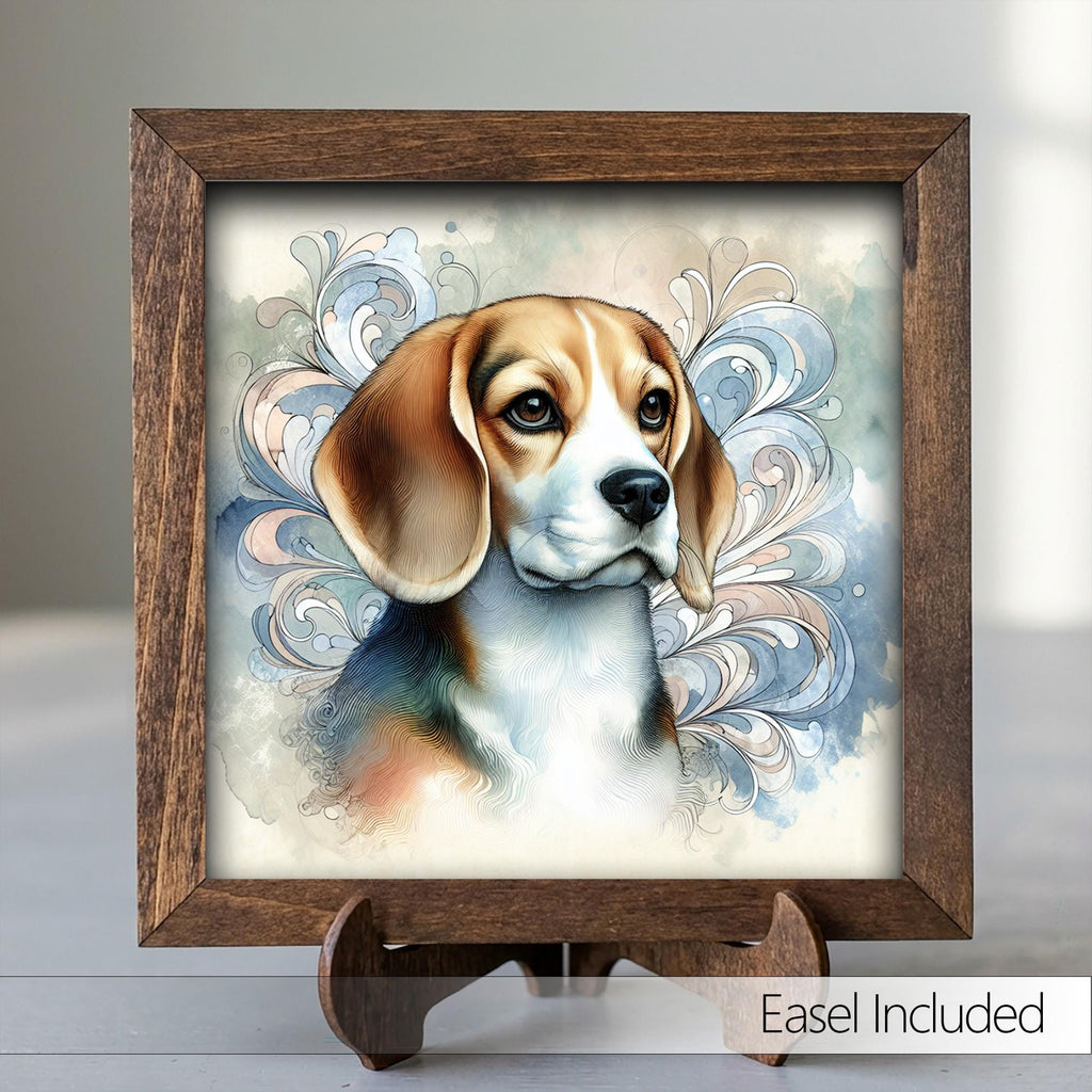 Framed Beagle Dog Art Print | Rustic Farmhouse Shelf Decor